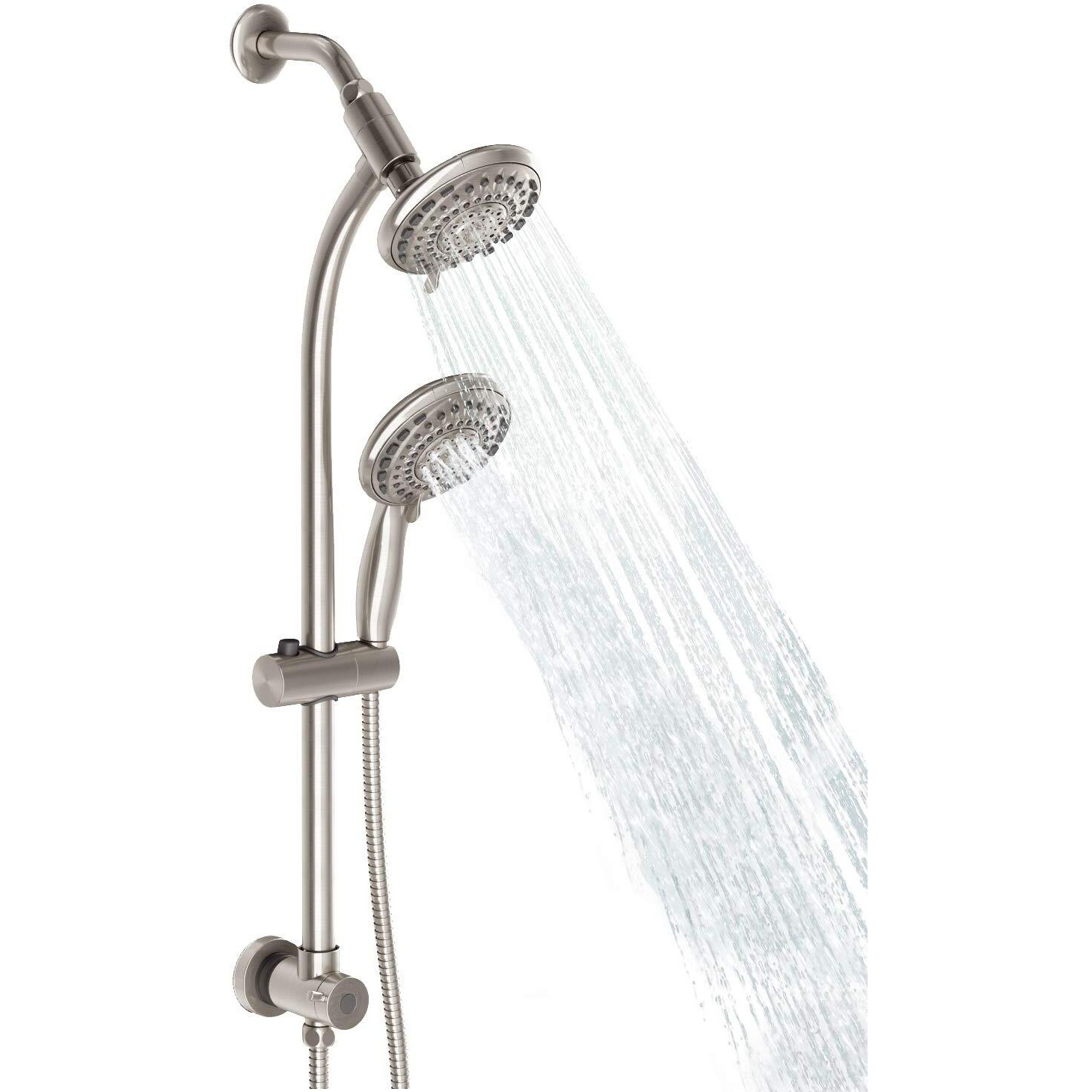 Egretshower Handheld Showerhead & Rain Shower Combo For Easy Reach, 27.5"" Drill-Free Stainless Steel Slide Bar, 5   Of 5-Setting Handheld Shower And Showerhead, With 5Ft Hose -Brush Nickel