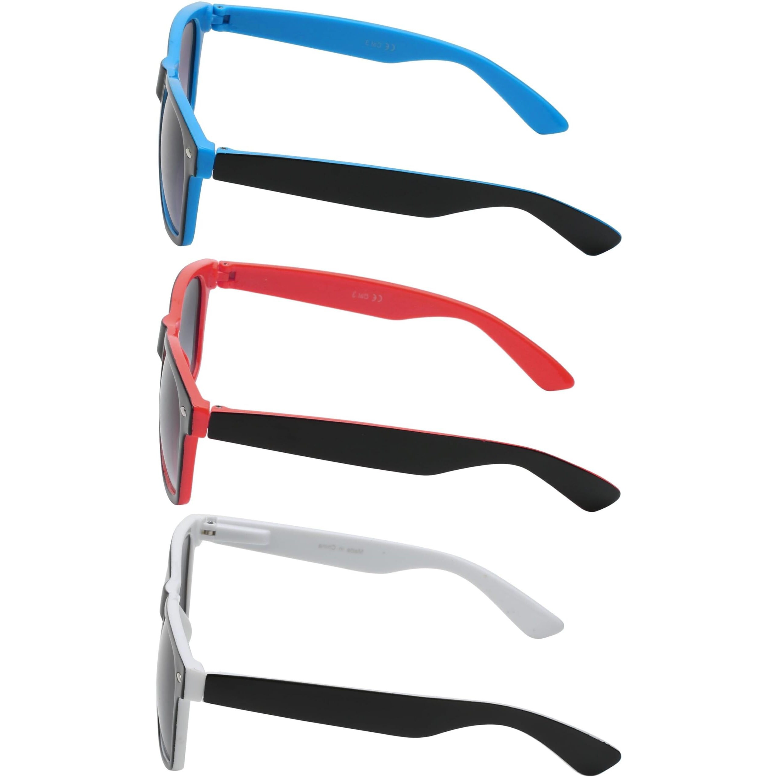 Owl Retro Vintage Two Tone Frame Sunglasses 3 Pairs - Red, Blue, White