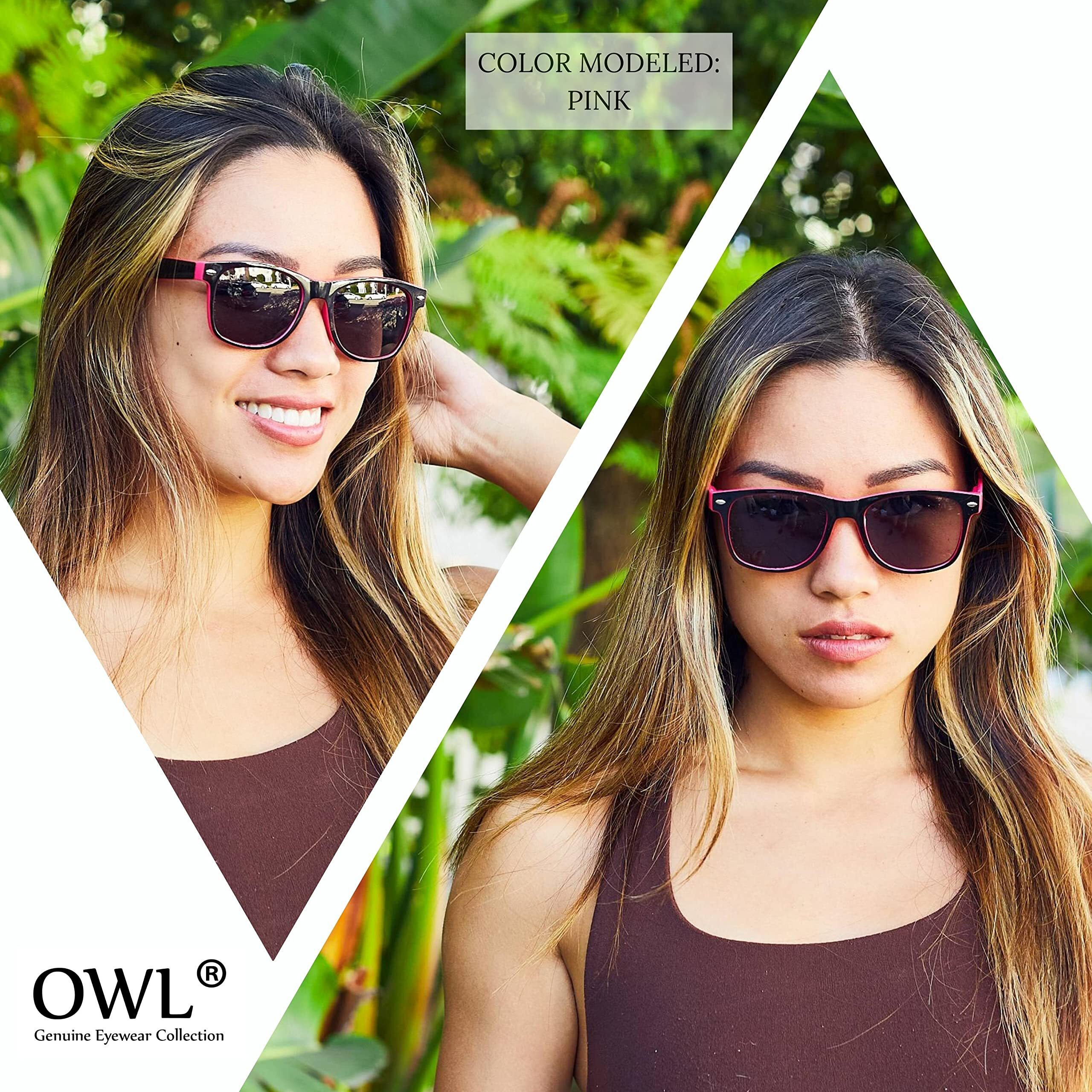 Owl Retro Vintage Two Tone Frame Sunglasses 3 Pairs - Red, Blue, White