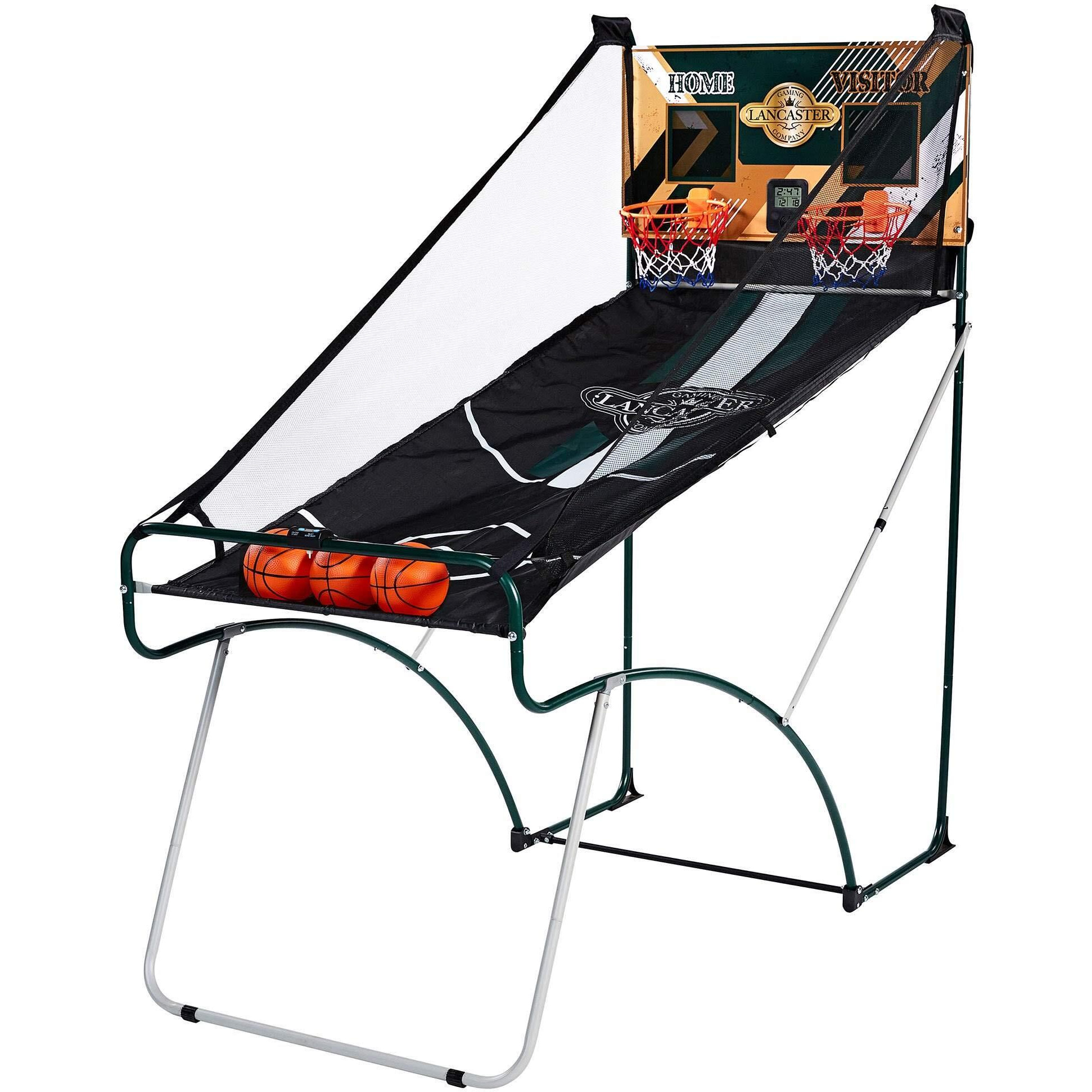 Lancaster Sports Ez Fold 2 Player Indoor Arcade Dual Basketball Hoop Shot Game With 3 Basketballs, Air Pump, And Led Scoreboard
