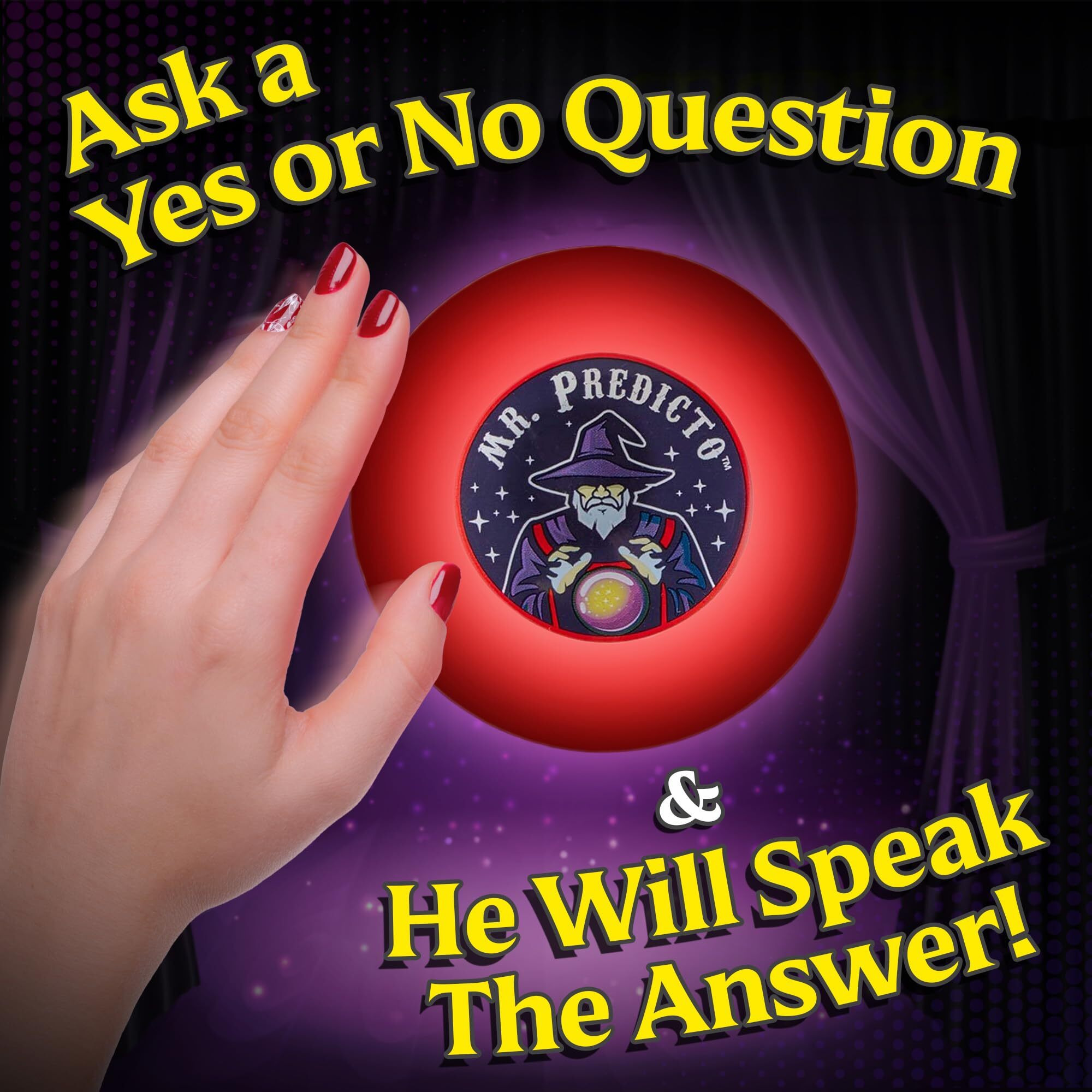 Talking Mr. Predicto Fortune Telling Ball - Ask Yes Or No Question & He Speaks Answer, Crystal Ball Halloween Games, Fortune Teller Accessories Costume, Perfect Light Up Halloween Toy For Teens & Kids