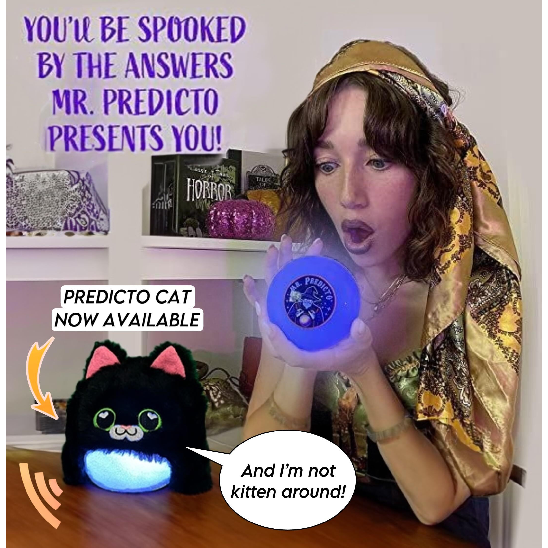 Talking Mr. Predicto Fortune Telling Ball - Ask Yes Or No Question & He Speaks Answer, Crystal Ball Halloween Games, Fortune Teller Accessories Costume, Perfect Light Up Halloween Toy For Teens & Kids