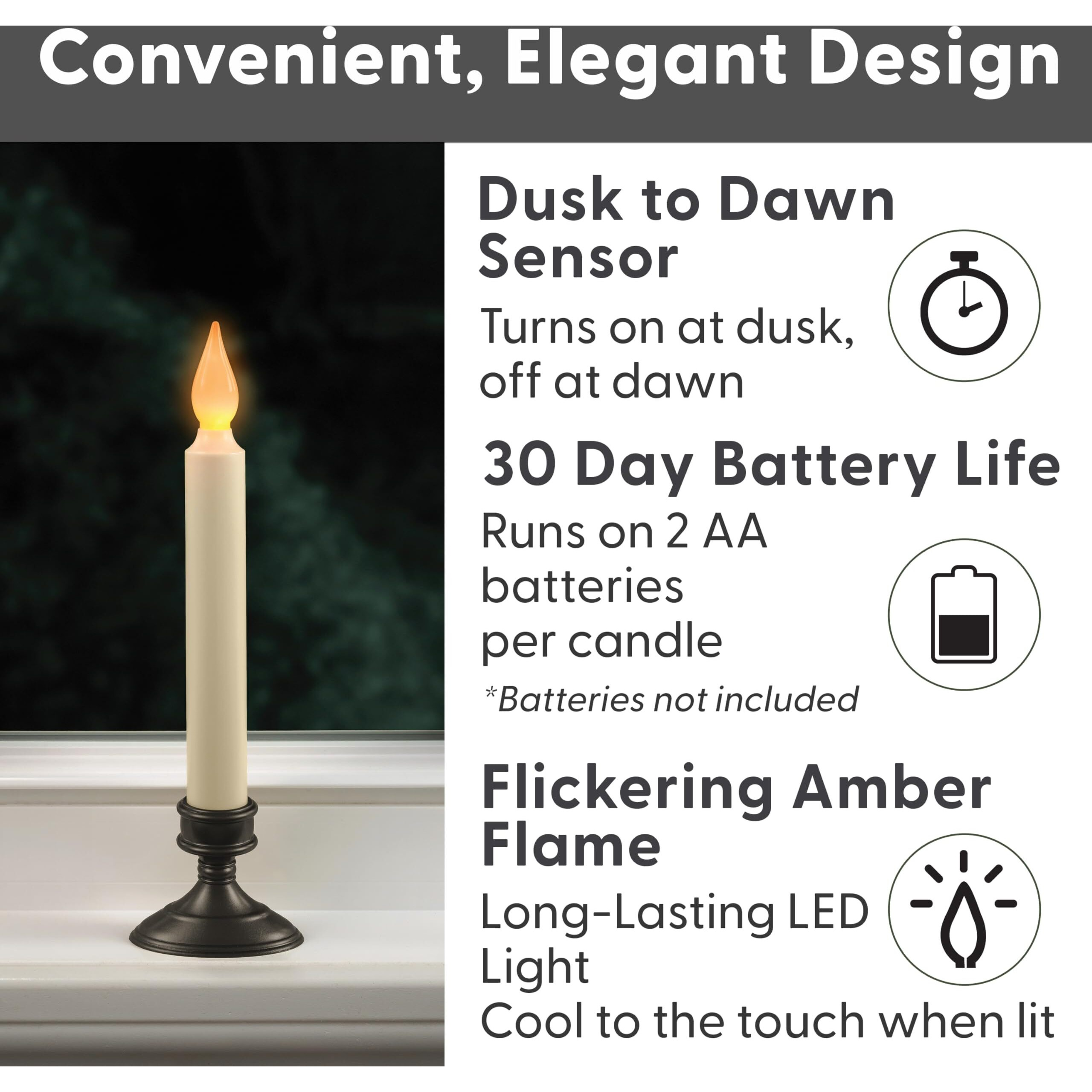 Xodus Innovations Fpc1205A-4 Battery Operated Led Window Candle, Dusk To Dawn Light Sensor, Aged Bronze Plastic Base, Amber Flicker Flame, 8-7/8 Inch