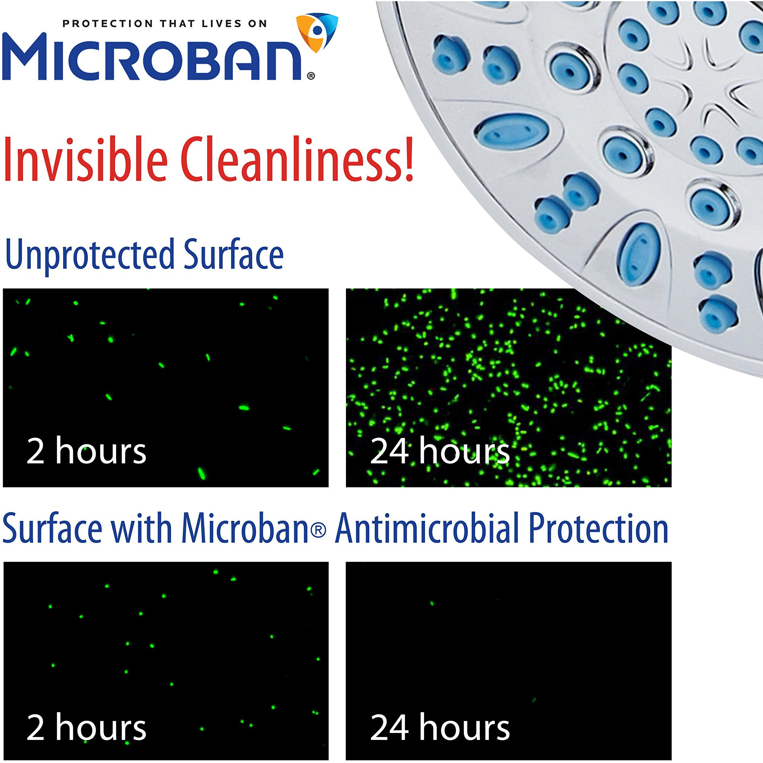 Aquadance Antimicrobial/Anti-Clog High-Pressure 30-Setting Combo Microban Nozzle Protection From Growth Of Mold Mildew & Bacteria For Stronger Shower Aqua, Chrome/Wave Blue Jets