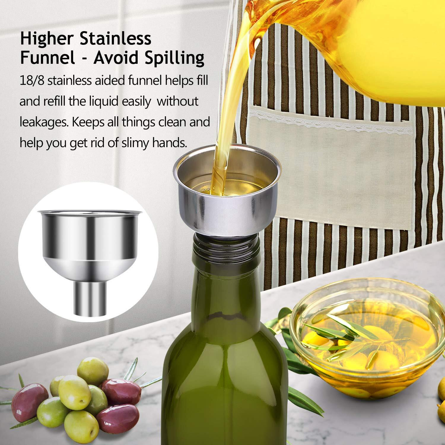 Aozita [2 Pack] 17 Oz Glass Olive Oil Dispenser Bottle Set - 500Ml Dark Green Oil & Vinegar Cruet Bottle With Pourers, Funnel And Labels - Olive Oil Carafe Decanter For Kitchen