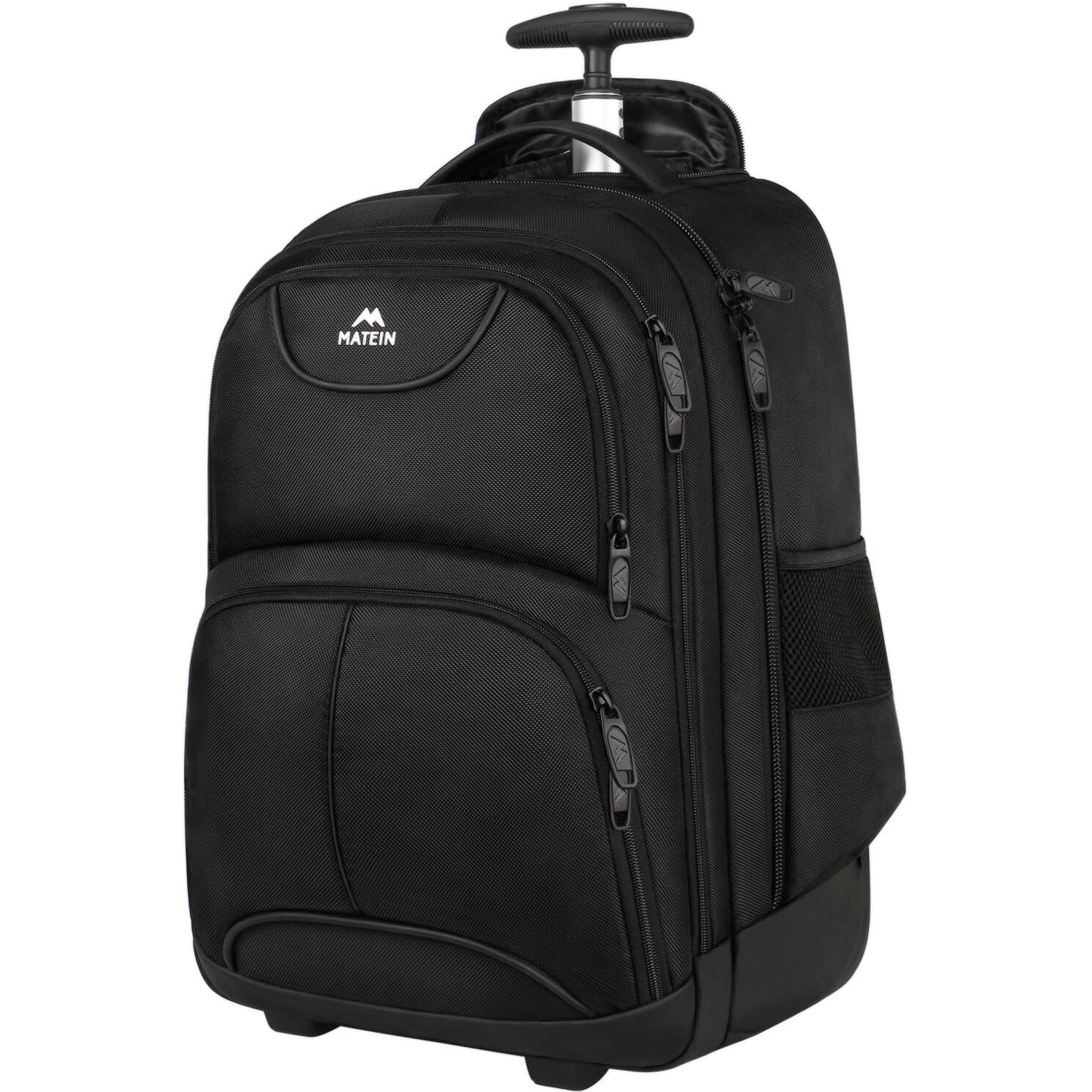 Matein Rolling Backpack, 17 Inch Water Resistant Wheeled Laptop Backpack, Carry On Luggage Business Bag, Overnight College Computer Backpack Trolley Suitcase For Men Women Adults To Travel, Black