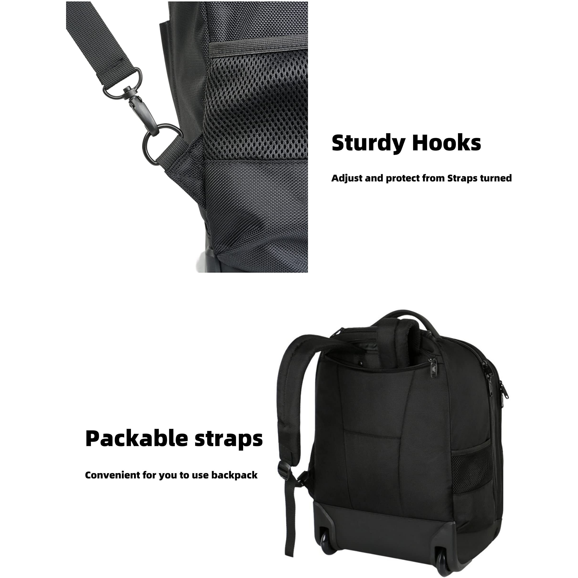 Matein Rolling Backpack, 17 Inch Water Resistant Wheeled Laptop Backpack, Carry On Luggage Business Bag, Overnight College Computer Backpack Trolley Suitcase For Men Women Adults To Travel, Black