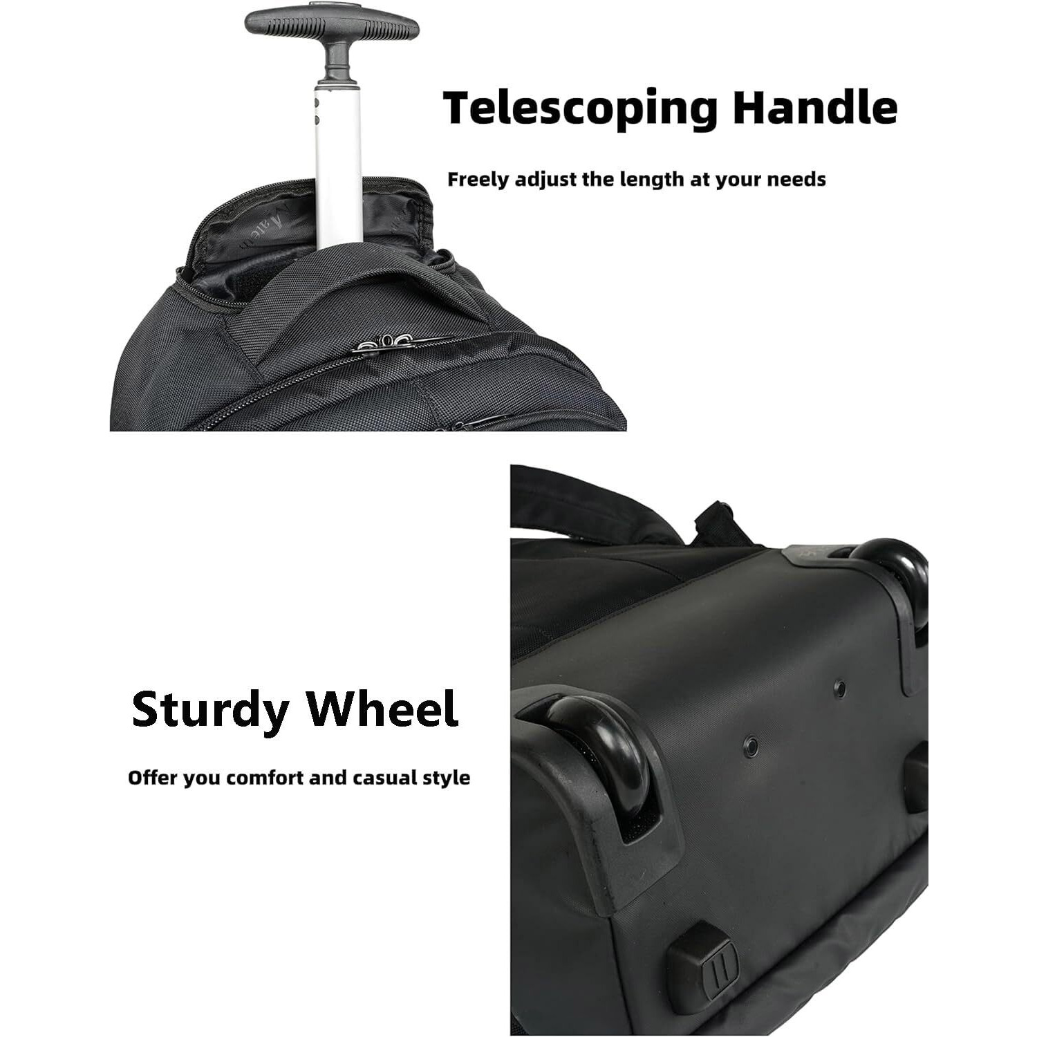 Matein Rolling Backpack, 17 Inch Water Resistant Wheeled Laptop Backpack, Carry On Luggage Business Bag, Overnight College Computer Backpack Trolley Suitcase For Men Women Adults To Travel, Black
