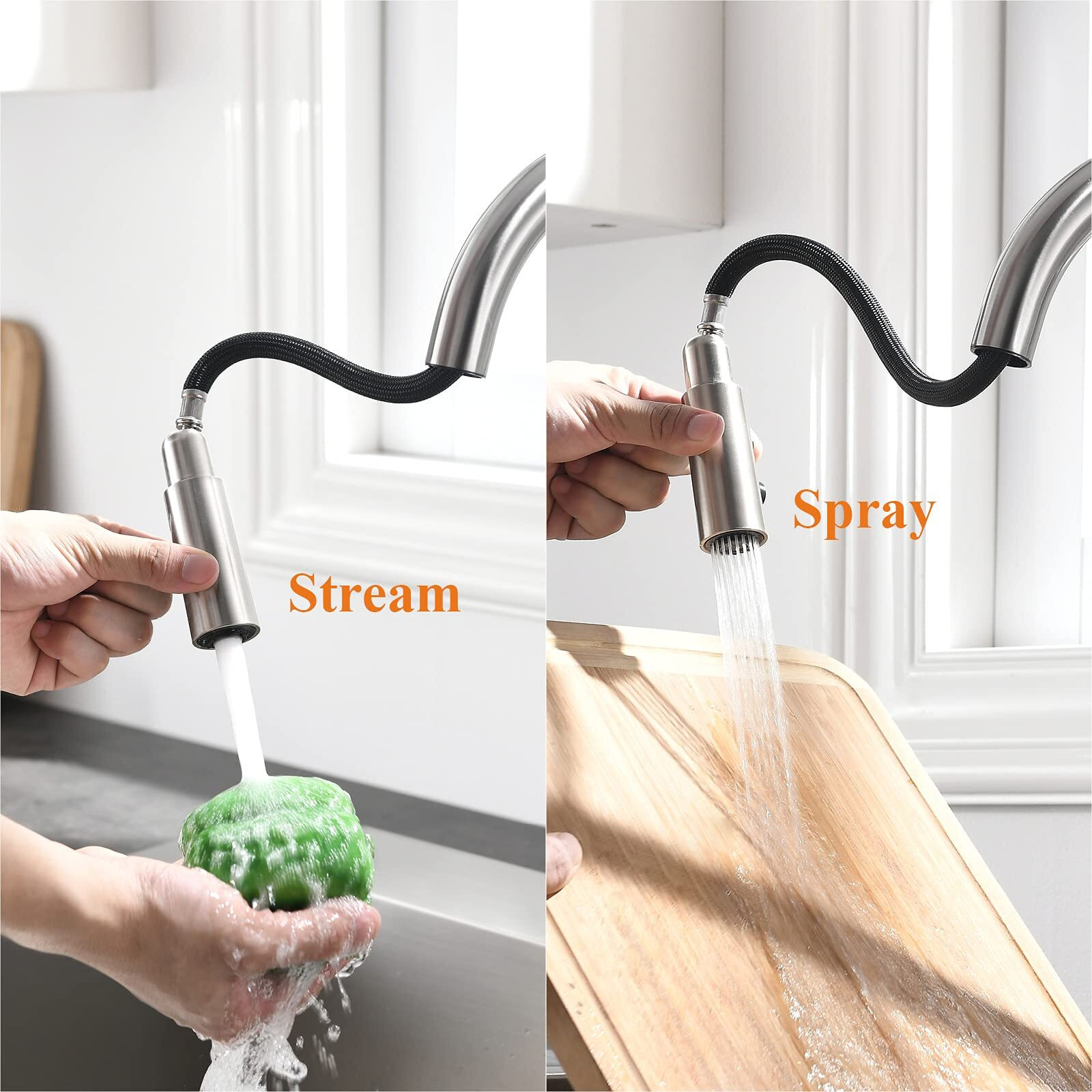 Rulia Kitchen Faucet, Kitchen Sink Faucet, Sink Faucet, Pull-Down Kitchen Faucets, Bar Kitchen Faucet, Brushed Nickel, Stainless Steel, Rb1018