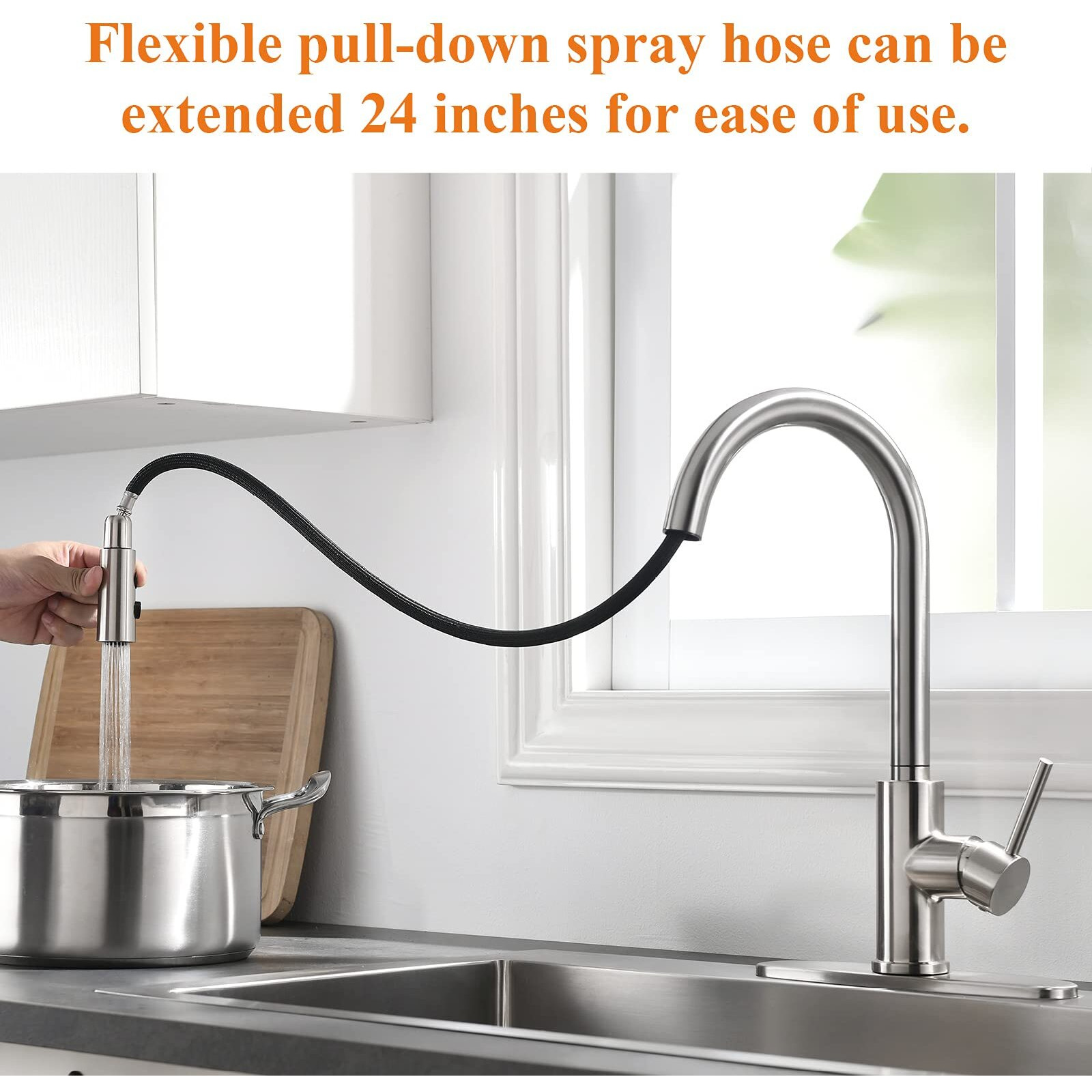 Rulia Kitchen Faucet, Kitchen Sink Faucet, Sink Faucet, Pull-Down Kitchen Faucets, Bar Kitchen Faucet, Brushed Nickel, Stainless Steel, Rb1018