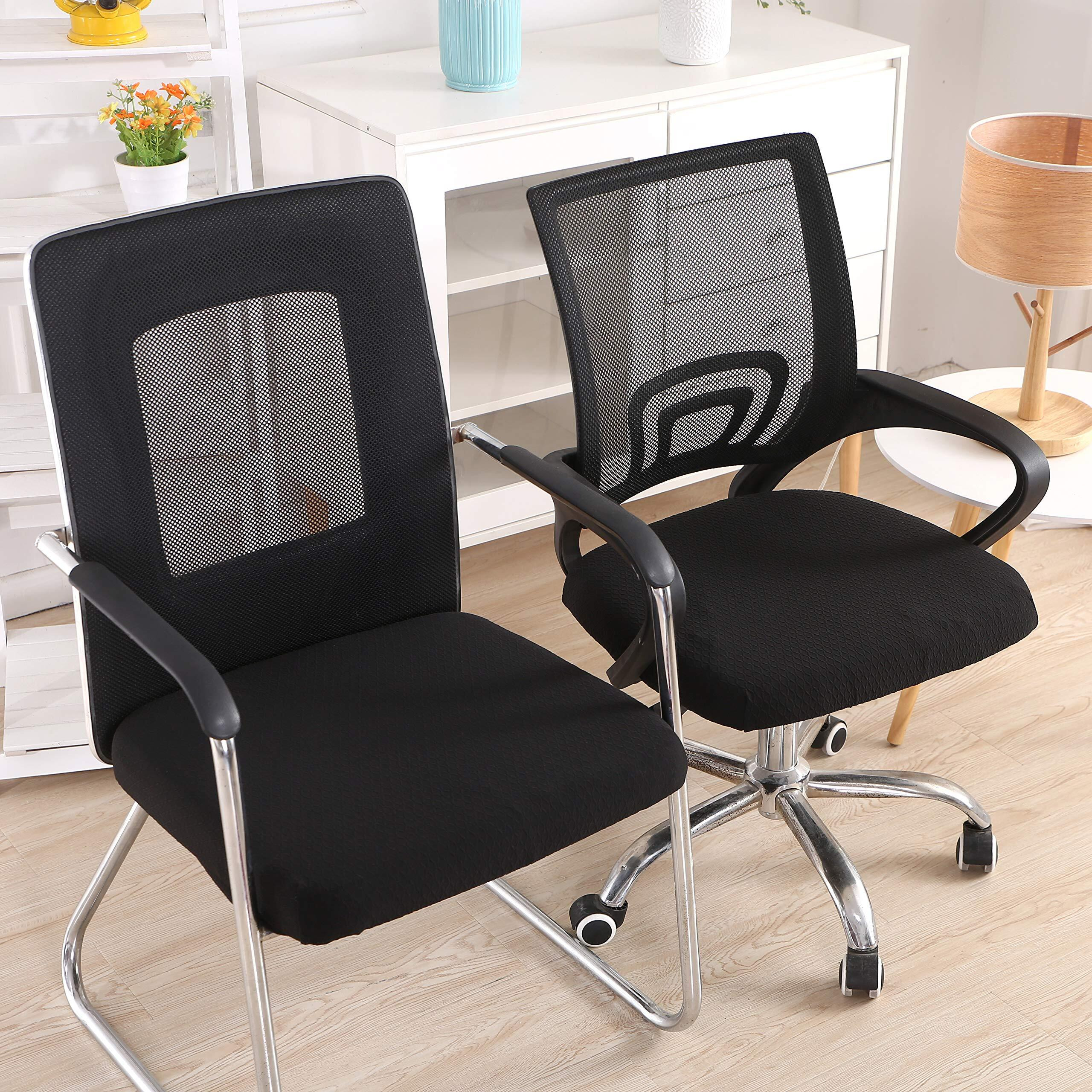Smiry Stretch Jacquard Office Computer Chair Seat Covers, Removable Washable Anti-Dust Desk Chair Seat Cushion Protectors - Black