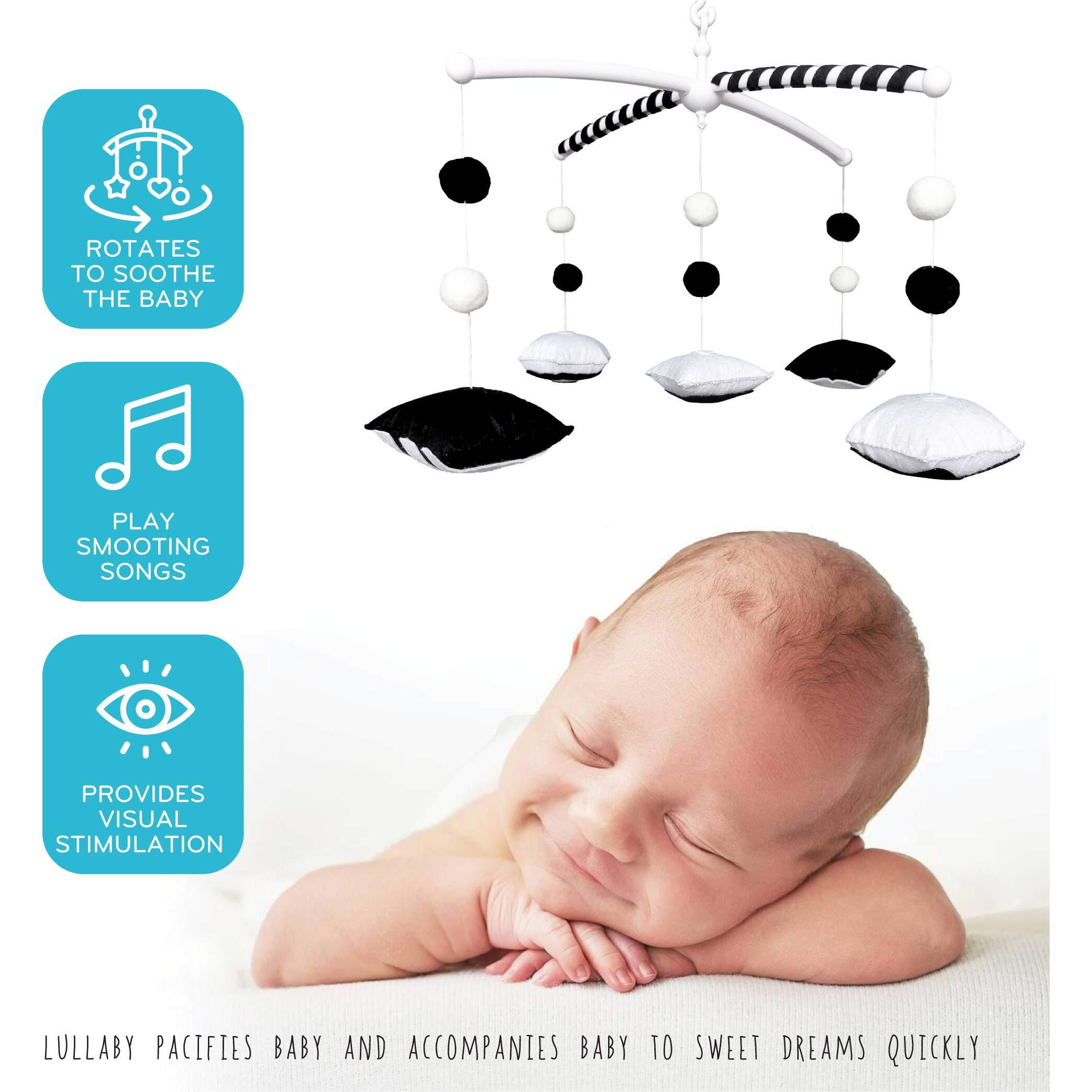 Everlove Montessori Mobile Baby For Crib (Tinitigies) - Black And White Mobile Give Visual Stimulation To Engage Your Newborn - Baby Crib Mobile For Boys & Girls - Baby Mobile For Crib