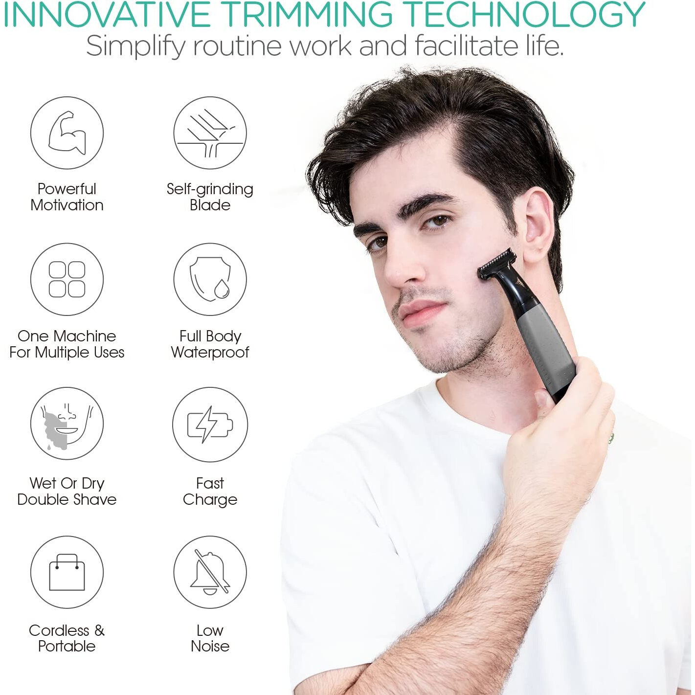 Voyor Beard Trimmer For Men Electric Razor, Nose Face Body Hair Trimmer With Adjustable Length Combs All In 1 Rechargeable Mens Grooming Kit Cordless Electric Shaver Wet/Dry Tx510 (Grey)