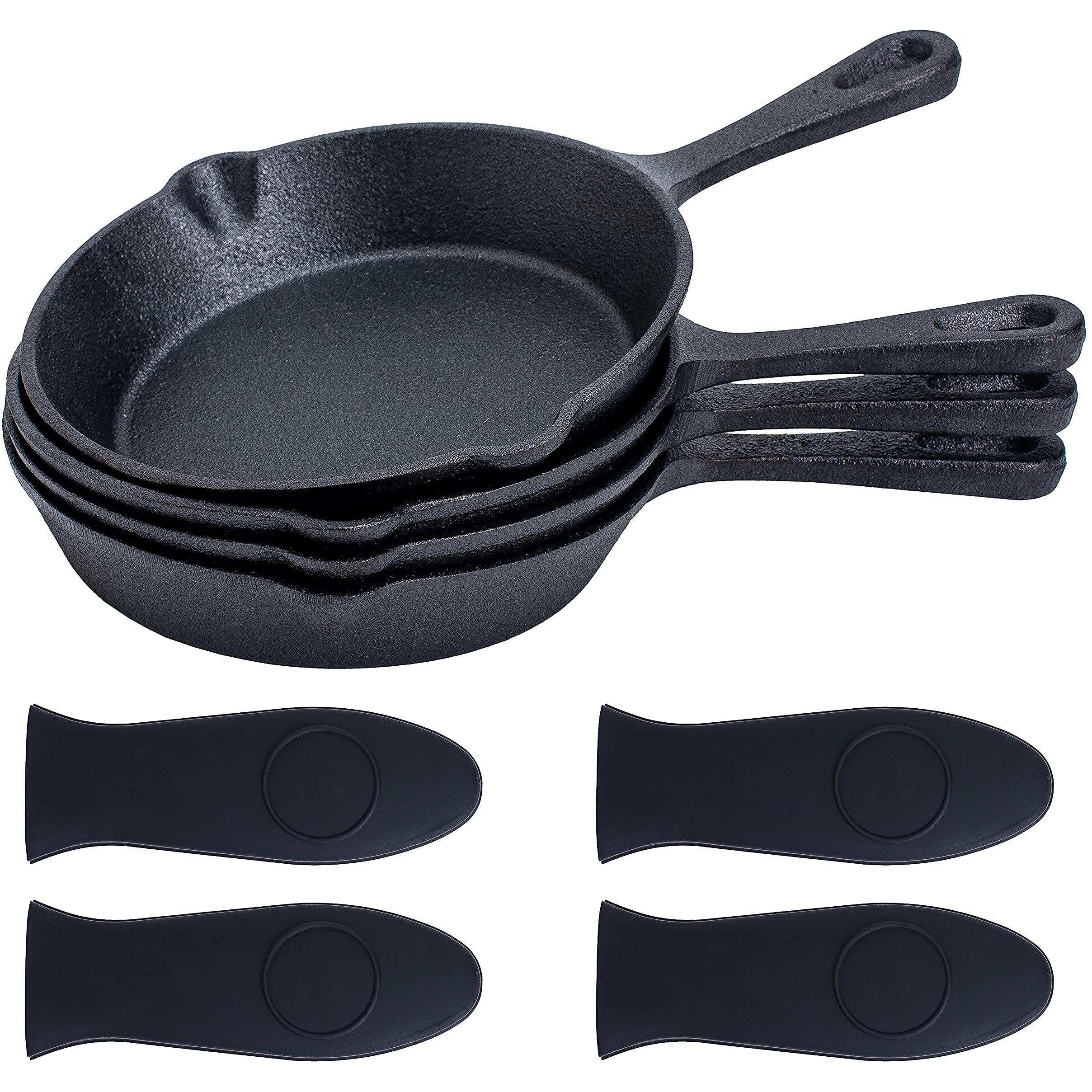 Bruntmor 6-Inch Black Pre-Seasoned Cast Iron Frying Pan Set Of 4, 6 Inch Oven Safe Cast Iron Skillet, Cast Iron Grill Pan Set, Nonstick Cookware And Bakeware For Casserole Dish