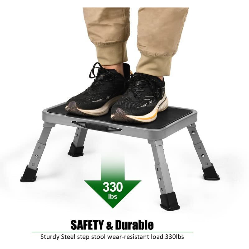 Jocauto Foldable Step Stool, Adjustable Step Stool With A Non-Slip Platform, Step Ladder With Thick Rubber Feet For Adults Or Children In Kitchen, Bedroom, Office, Rv, 330 Lbs Capacity