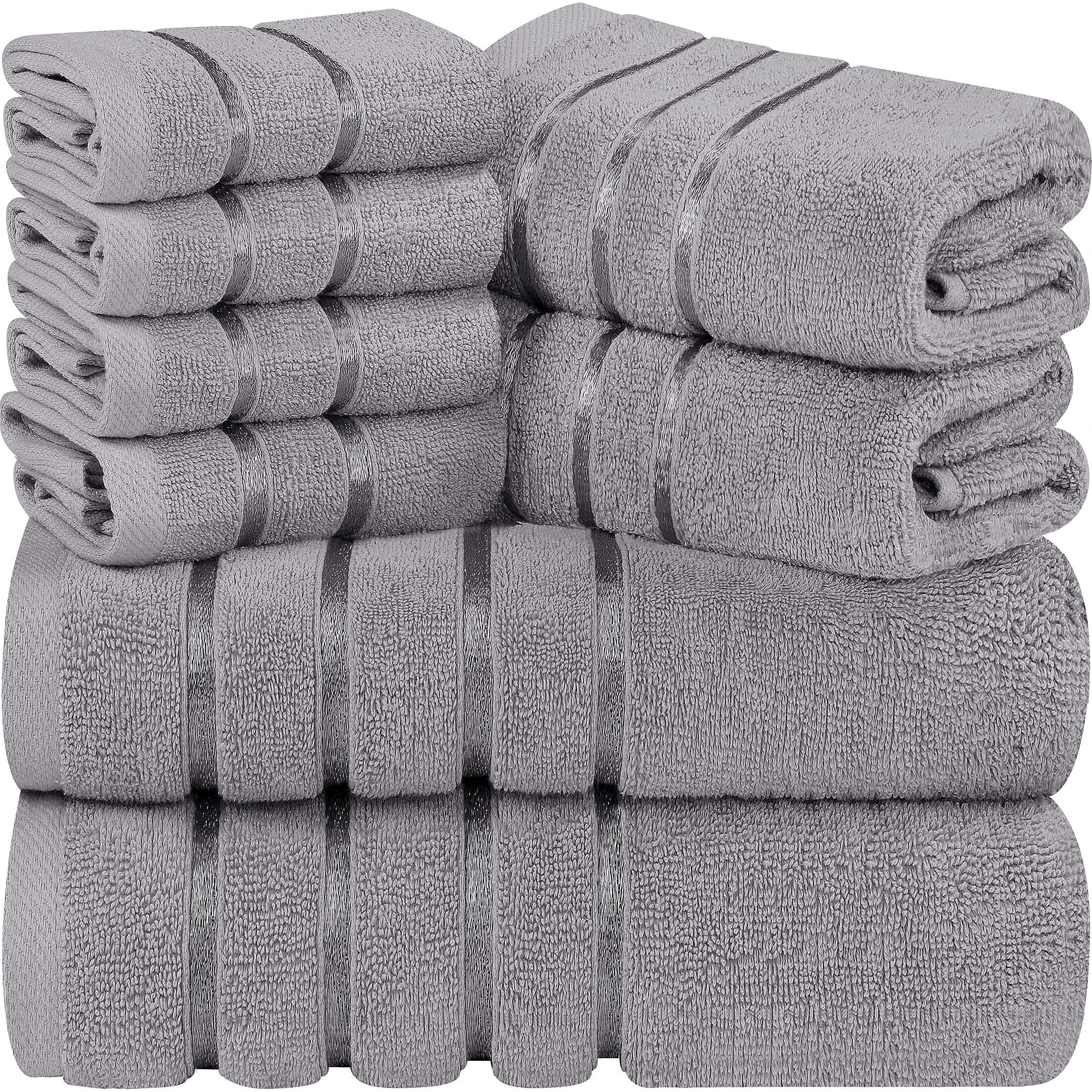 Utopia Towels 8-Piece Luxury Towel Set, 2 Bath Towels, 2 Hand Towels, And 4 Wash Cloths, 600 Gsm Ring Spun Cotton Highly Absorbent Viscose Stripe Towels Ideal For Everyday Use (Cool Grey)