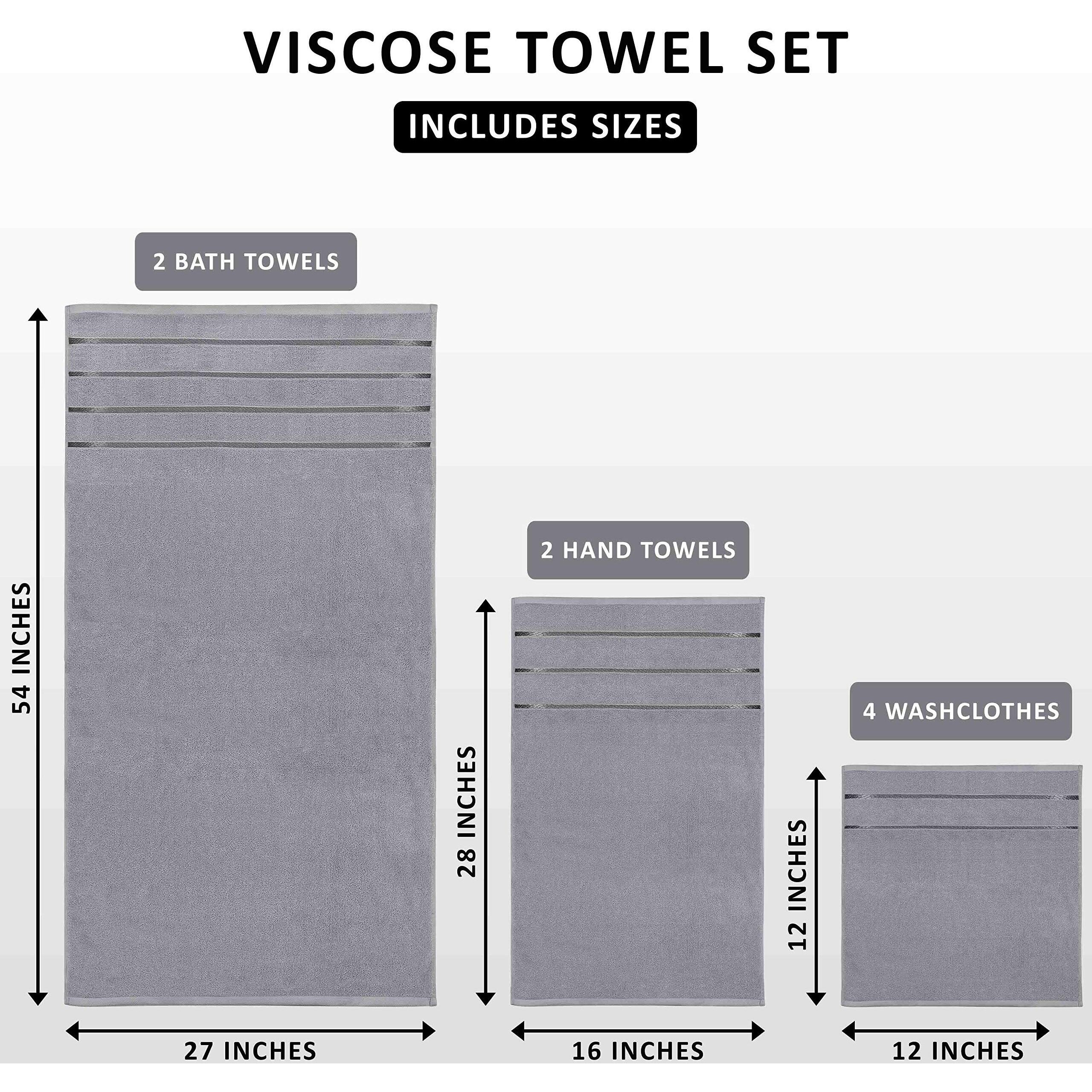 Utopia Towels 8-Piece Luxury Towel Set, 2 Bath Towels, 2 Hand Towels, And 4 Wash Cloths, 600 Gsm Ring Spun Cotton Highly Absorbent Viscose Stripe Towels Ideal For Everyday Use (Cool Grey)