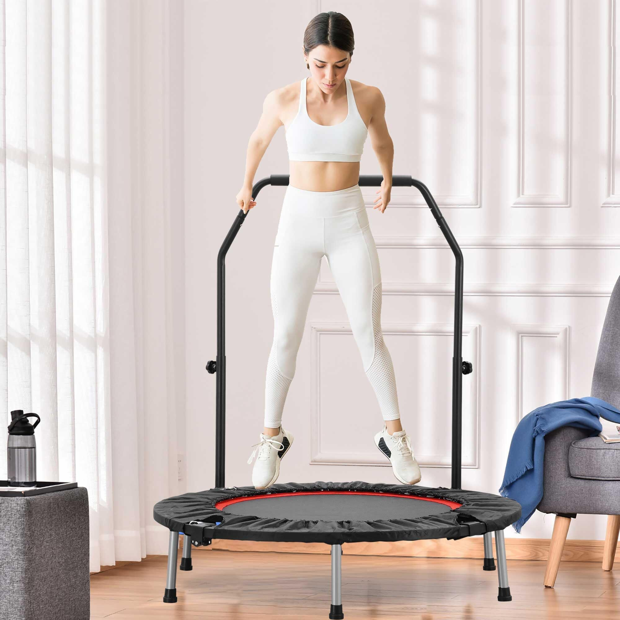 Zenova 40"" Mini Trampoline, Rebounder Trampoline Foldable Trampoline Indoor With Adjustable Bar Fitness Rebounder For Adults