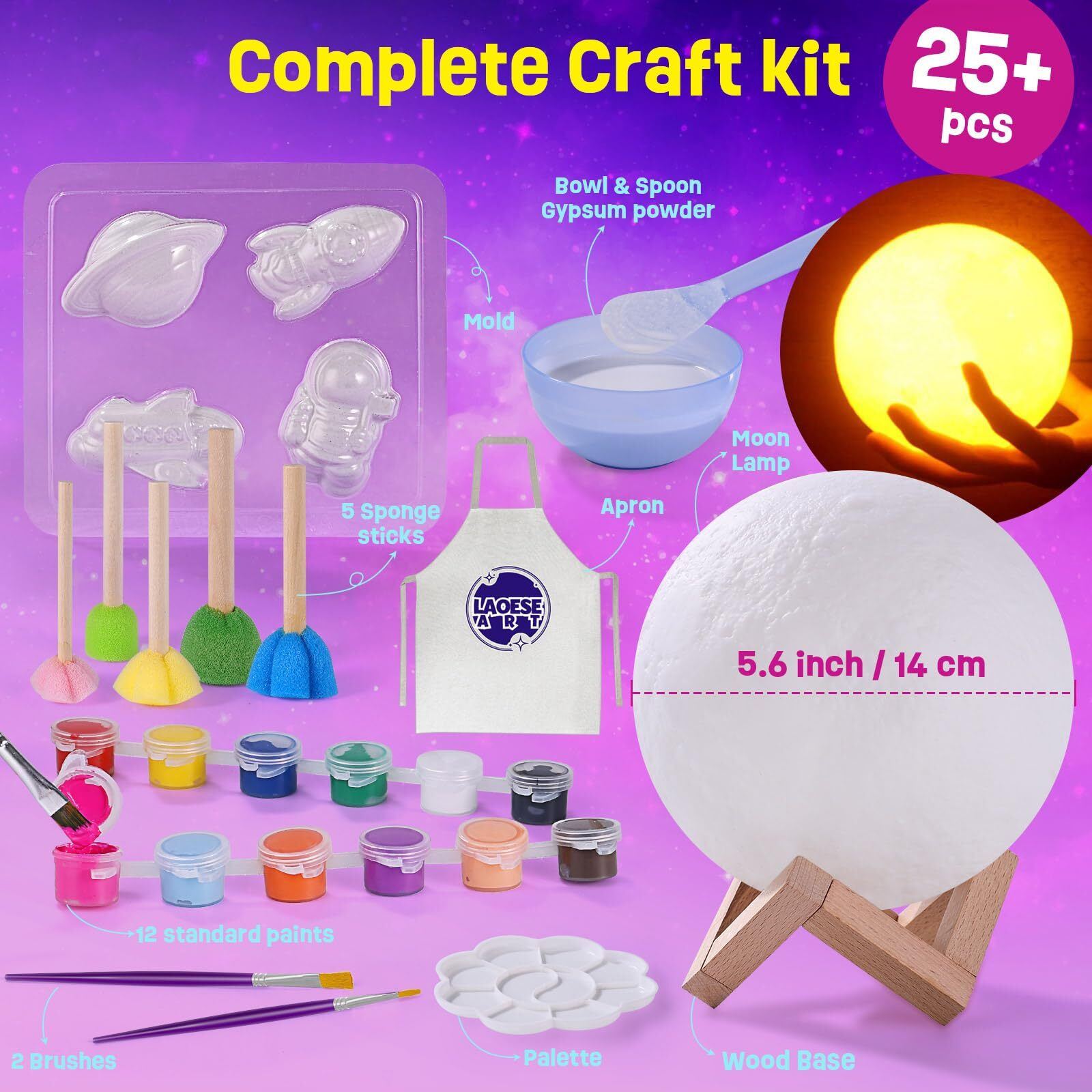 Paint Your Own Moon Lamp Kit, Cool Gifts Diy 3D Space Moon Night Light, Art Supplies Arts & Crafts Kit, Arts And Crafts For Kids Ages 8-12, Toys Girls Boy Birthday Gift Ages 3 4 5 6 7 8 9 10 11 12+