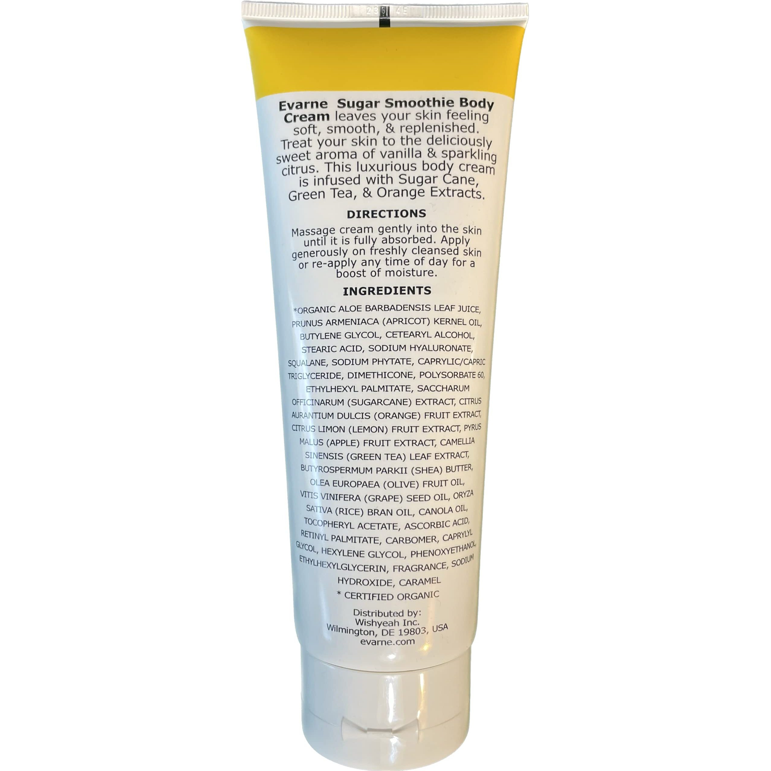Evarne Sugar Smoothie Body Cream 8 Oz - Sweet Citrus, Ultimate Hydration, Velvety Soft Skin