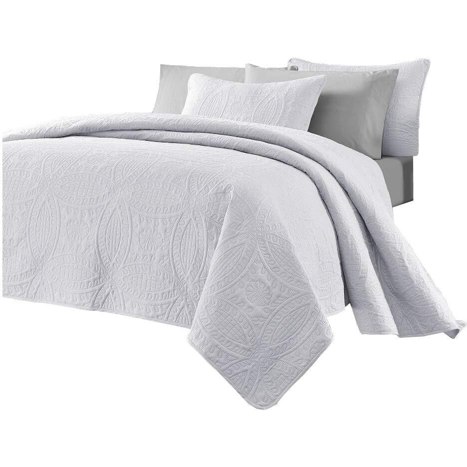 Chezmoi Collection 3 Piece 118 By 106"" Austin Oversized Bedspread Coverlet Set, King, White