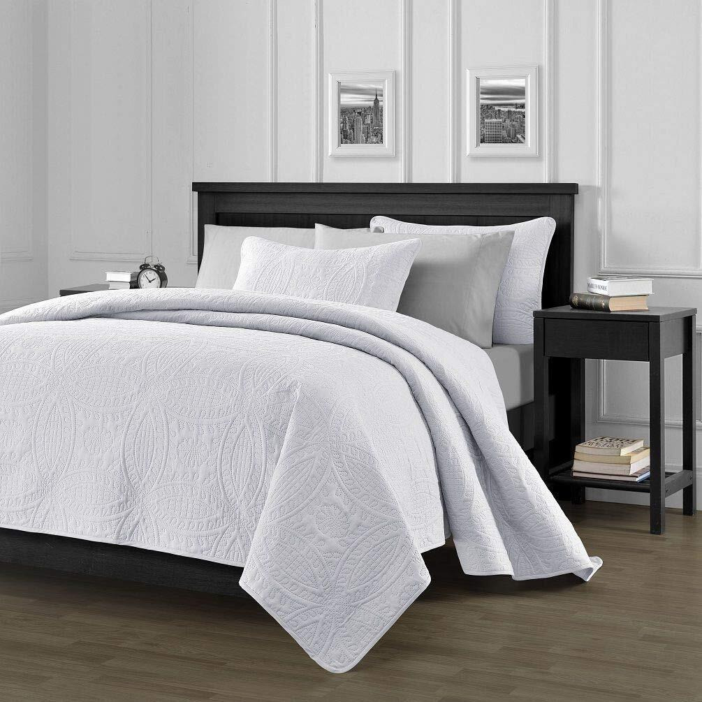 Chezmoi Collection 3 Piece 118 By 106"" Austin Oversized Bedspread Coverlet Set, King, White