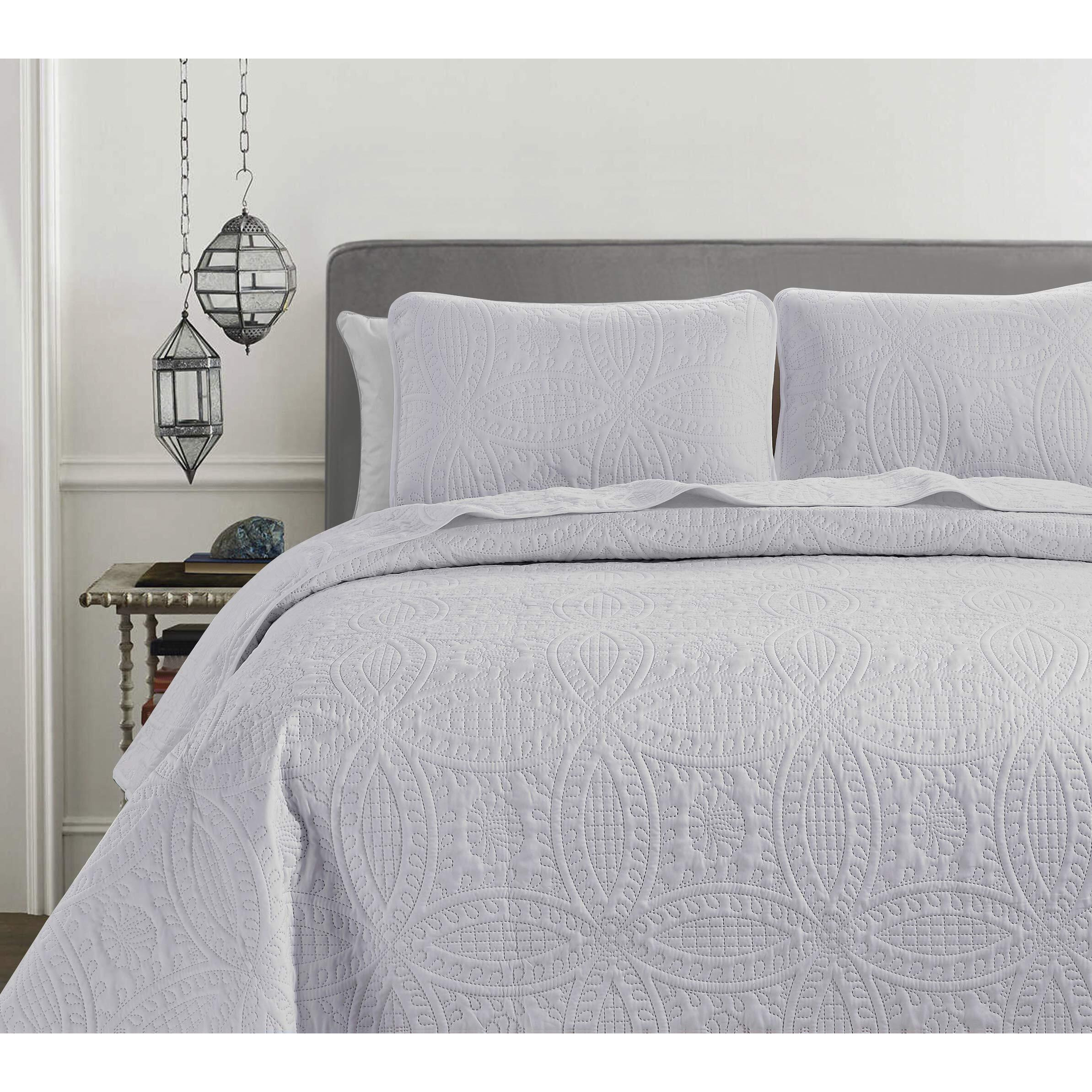 Chezmoi Collection 3 Piece 118 By 106"" Austin Oversized Bedspread Coverlet Set, King, White