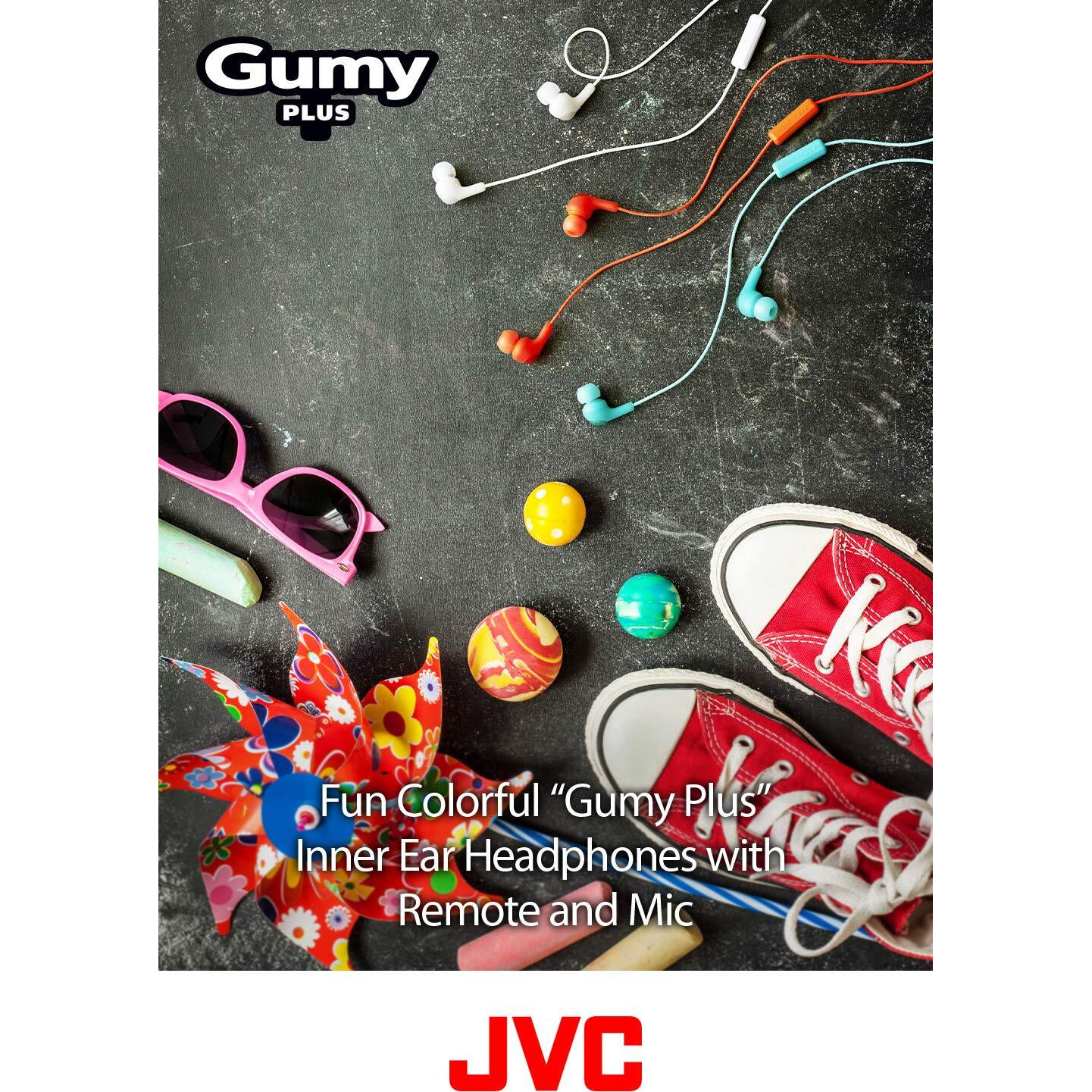 Purple Gumy In Ear Earbuds With Stay Fit Ear Tips And Mic. Wired 3.3Ft Colored Cord Cable With Headphone Jack. Small, Medium, And Large Ear Tip Earpieces Included. Jvc Gumy Hafx7Mv