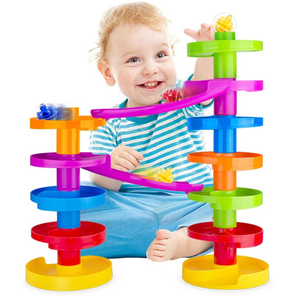 Ball Drop Educational Toy With Bridge - Advanced Spiral Swirl Ball Ramp Activity Playset For Toddlers