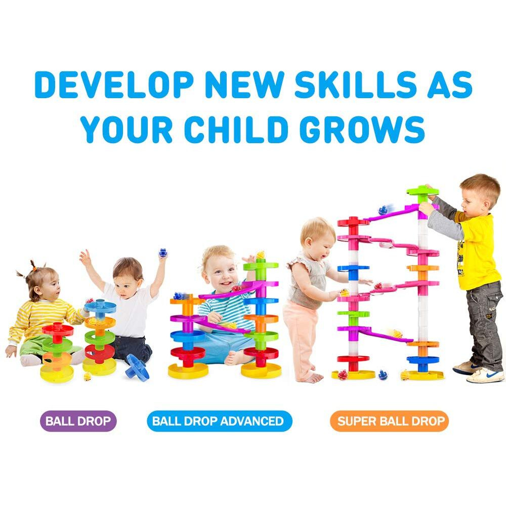Ball Drop Educational Toy With Bridge - Advanced Spiral Swirl Ball Ramp Activity Playset For Toddlers