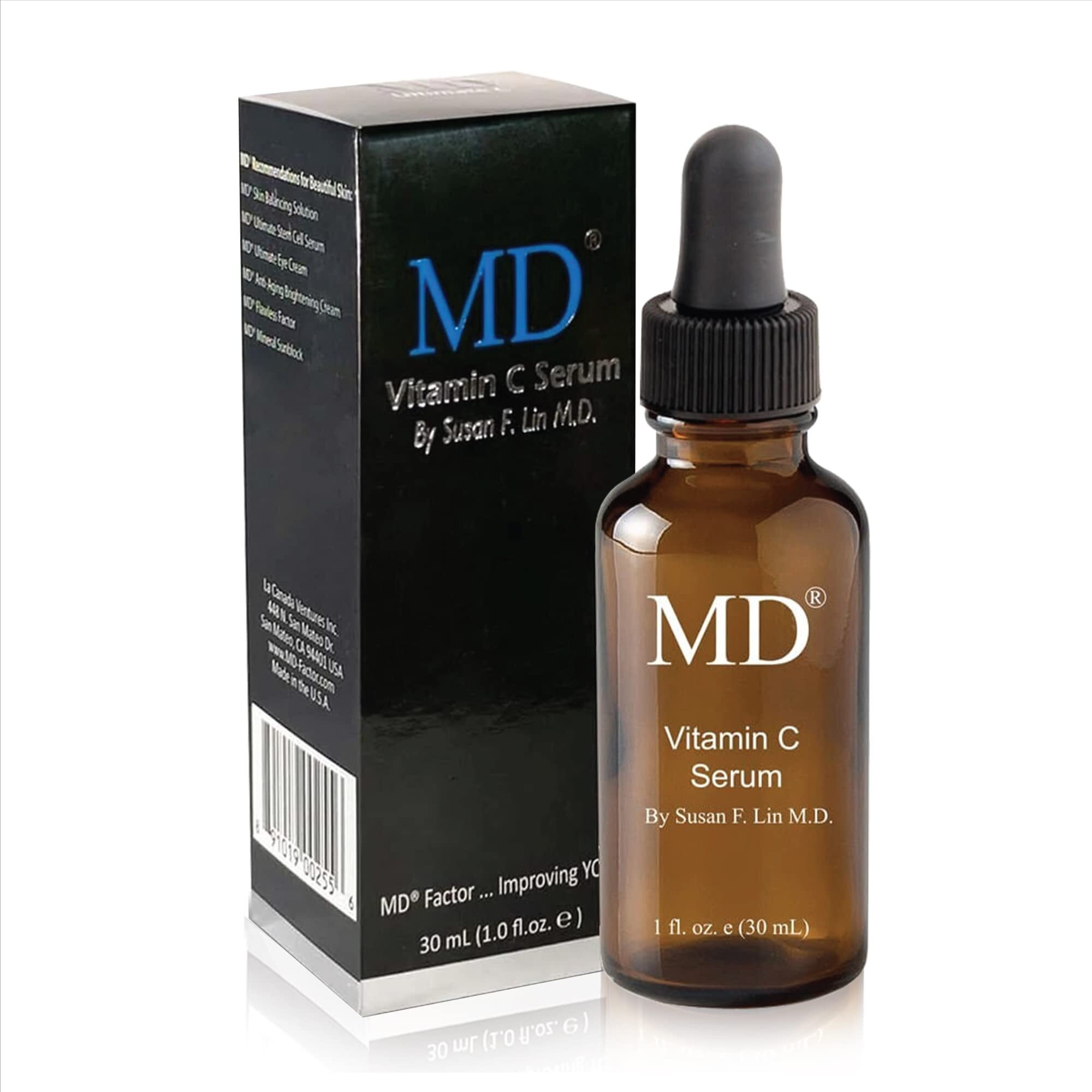 Md Factor Face Serum - Anti-Aging Face Serum With Vitamin C In L-Ascorbic Acid Form For Face & Body - Ideal For Fine Lines & Wrinkles Removal, Dark Spot Reduction & Collagen Production