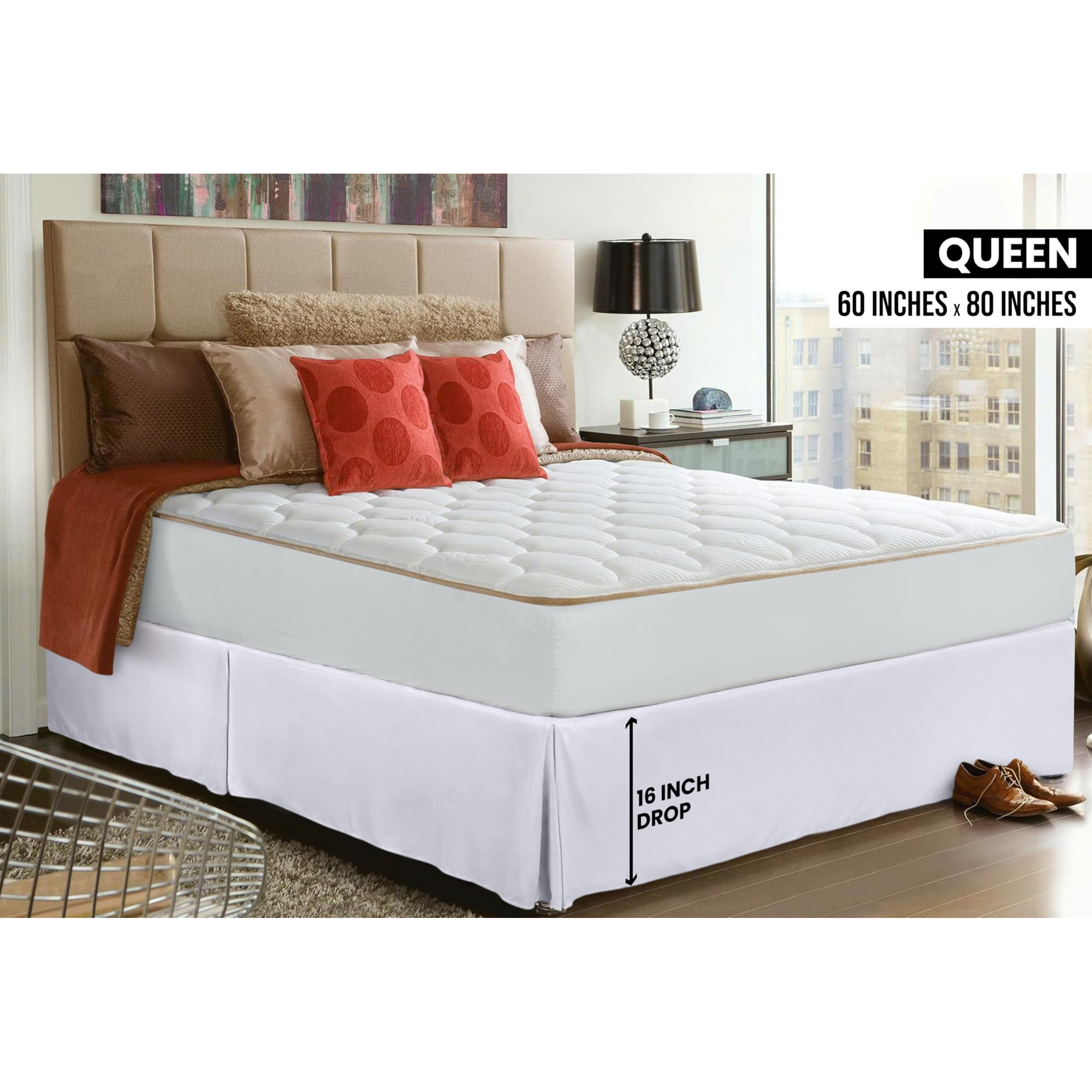 Utopia Bedding Queen Bed Skirt - Soft Quadruple Pleated Ruffle - Easy Fit With 16 Inch Tailored Drop - Hotel Quality, Shrinkage And Fade Resistant (Queen, White)