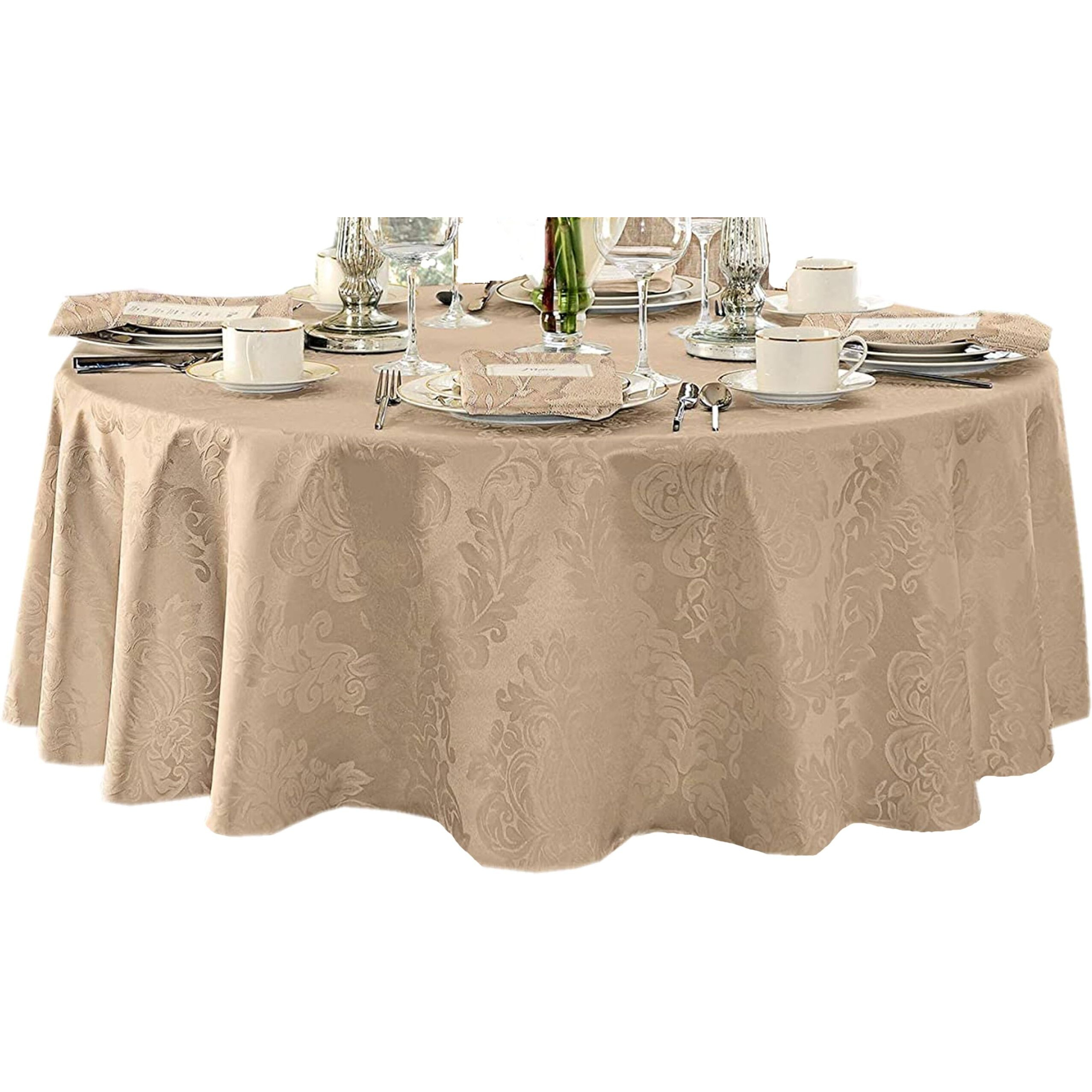 Newbridge Barcelona Luxury Damask Fabric Tablecloth, 60    Wide X 84    Oval, Golden Beige, 100% Polyester, No Iron, Soil Resistant Dining Room, Party And Banquet Table Cover
