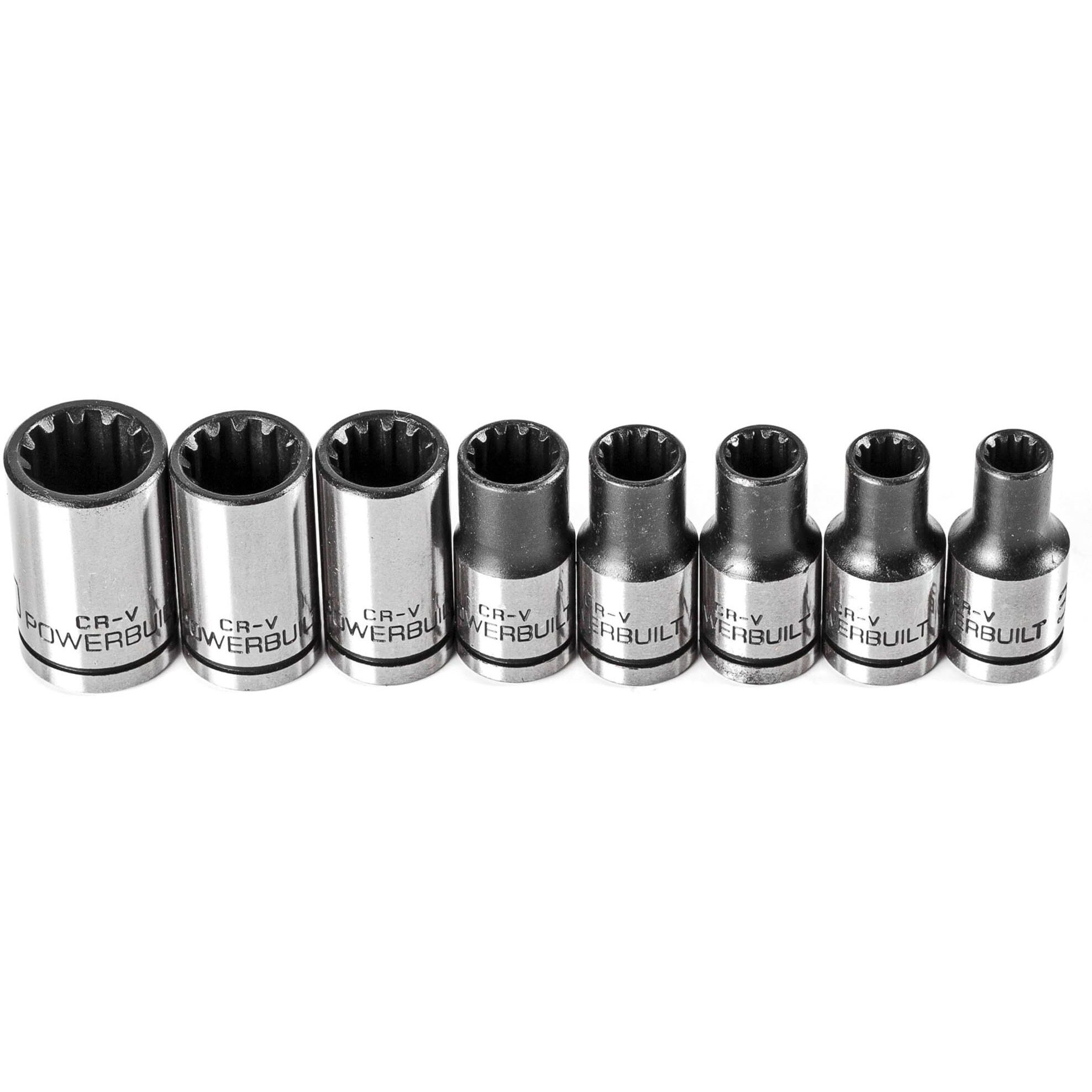 Powerbuilt 8 Piece 1/4"" Dr. Sae Spline Socket Set With Storage Tray - 642053, Silver