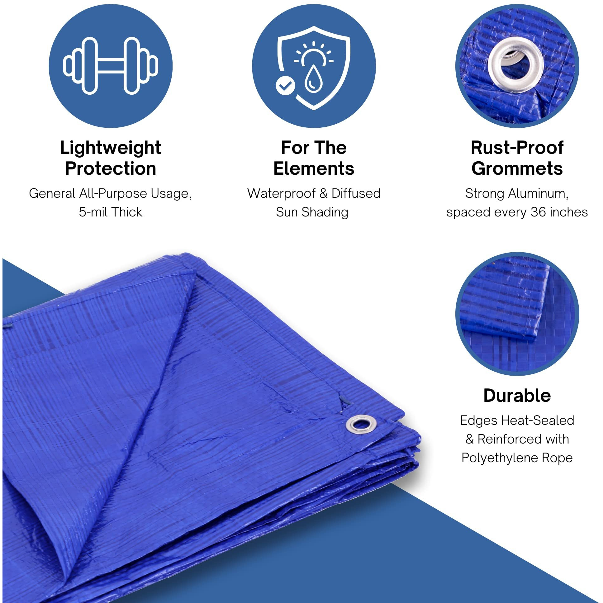 Kotap 8 X 10 Ft. All-Purpose Multi-Use Protection/Coverage 5-Mil Poly Tarp, Waterproof, Blue, 1-Pack (Tra-0810)