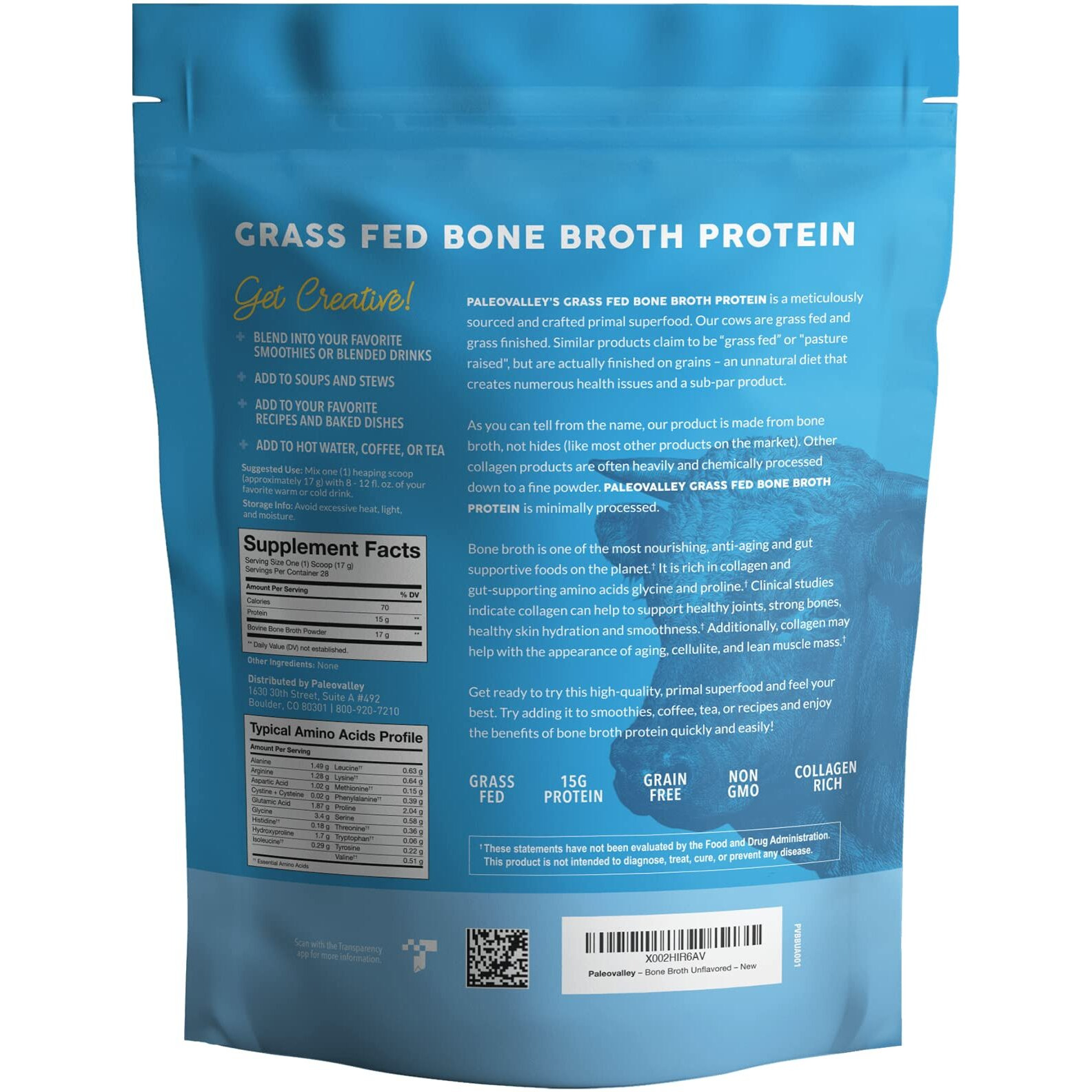 Paleovalley 100% Grass Fed Beef Bone Broth Protein Powder - Rich In Collagen Peptides For Hair, Skin, Gut Health, Bone And Joint Support - 28 Servings, 15G Protein Per Serving - No Gluten Or Gmos