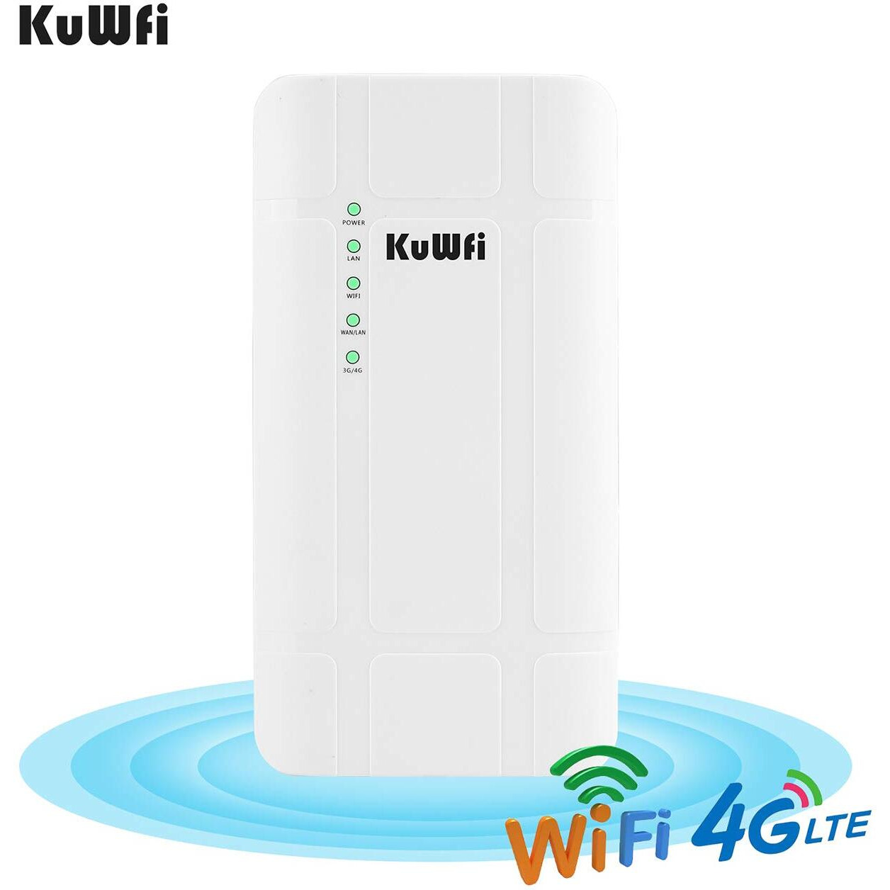 Kuwfi 300Mbps Outdoor 4G Lte Cpe Wifi Router With Sim Card Slot Cat4 Sim Routers With Poe Adapter Work With Ipcamera Or Outside Wifi Coverage (Us Version B2/B4/B5/B12/B13/B14/B66/B71)