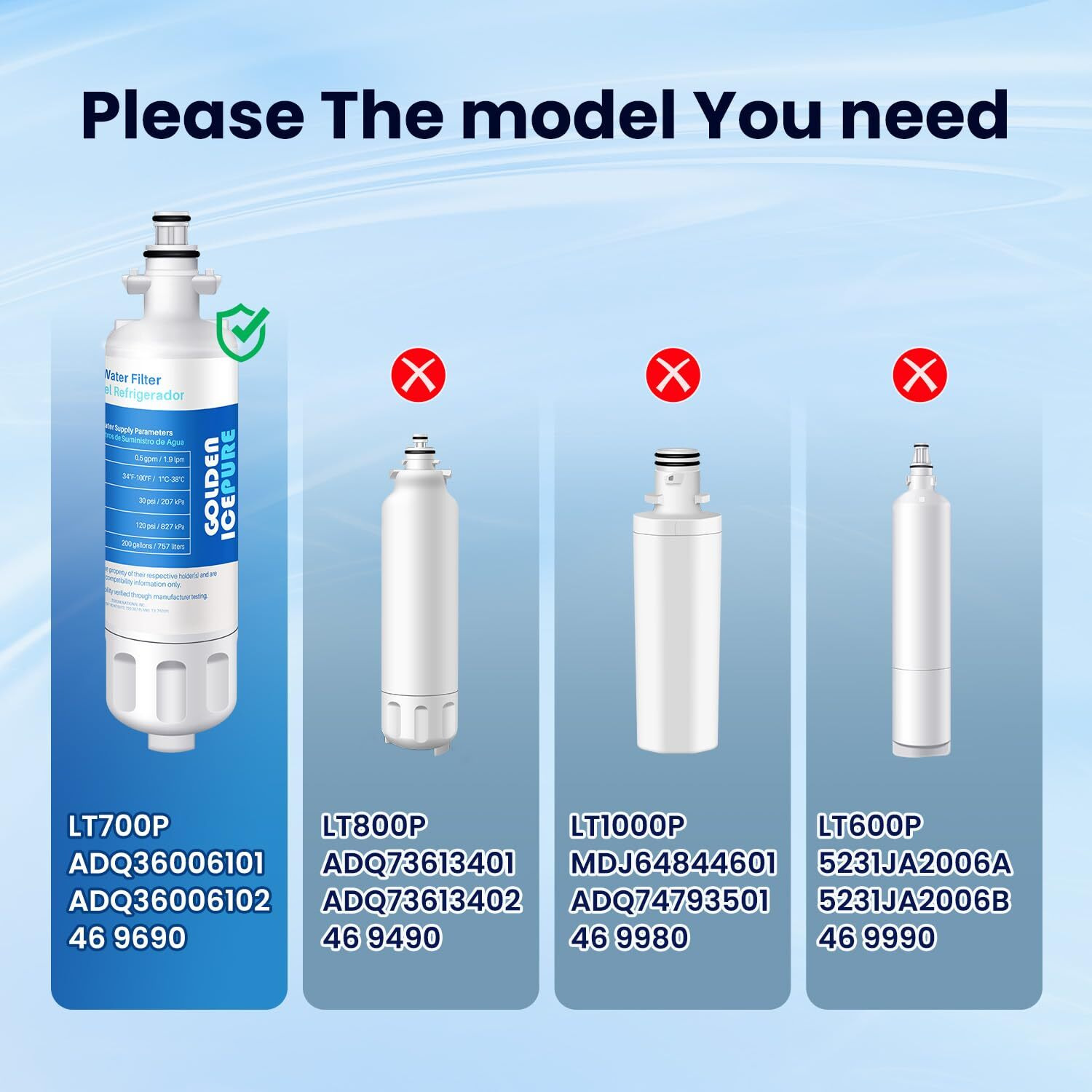 Golden Icepure Lglt700P Replacement For Kenmore 469690, Lg Adq36006101 Rwf1200A Water Filter Air Filter Lt120F, 469918 Refrigerator Lfx31945St, Lfx31925St, Lfx30766S, Lfxc24726, Lfxs24623 Combo, 3Pack