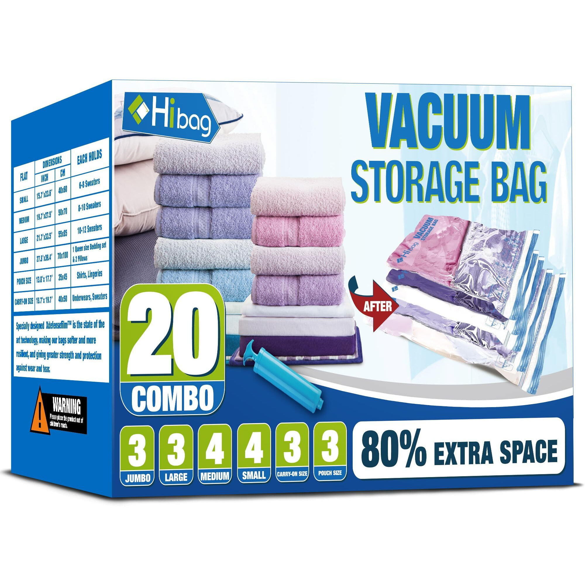Vacuum Storage Bags, Space Saver Vacuum Seal Storage Bags 20-Pack Sealer Bags For Clothes, Clothing, Bedding, Comforter, Blanket (20C)