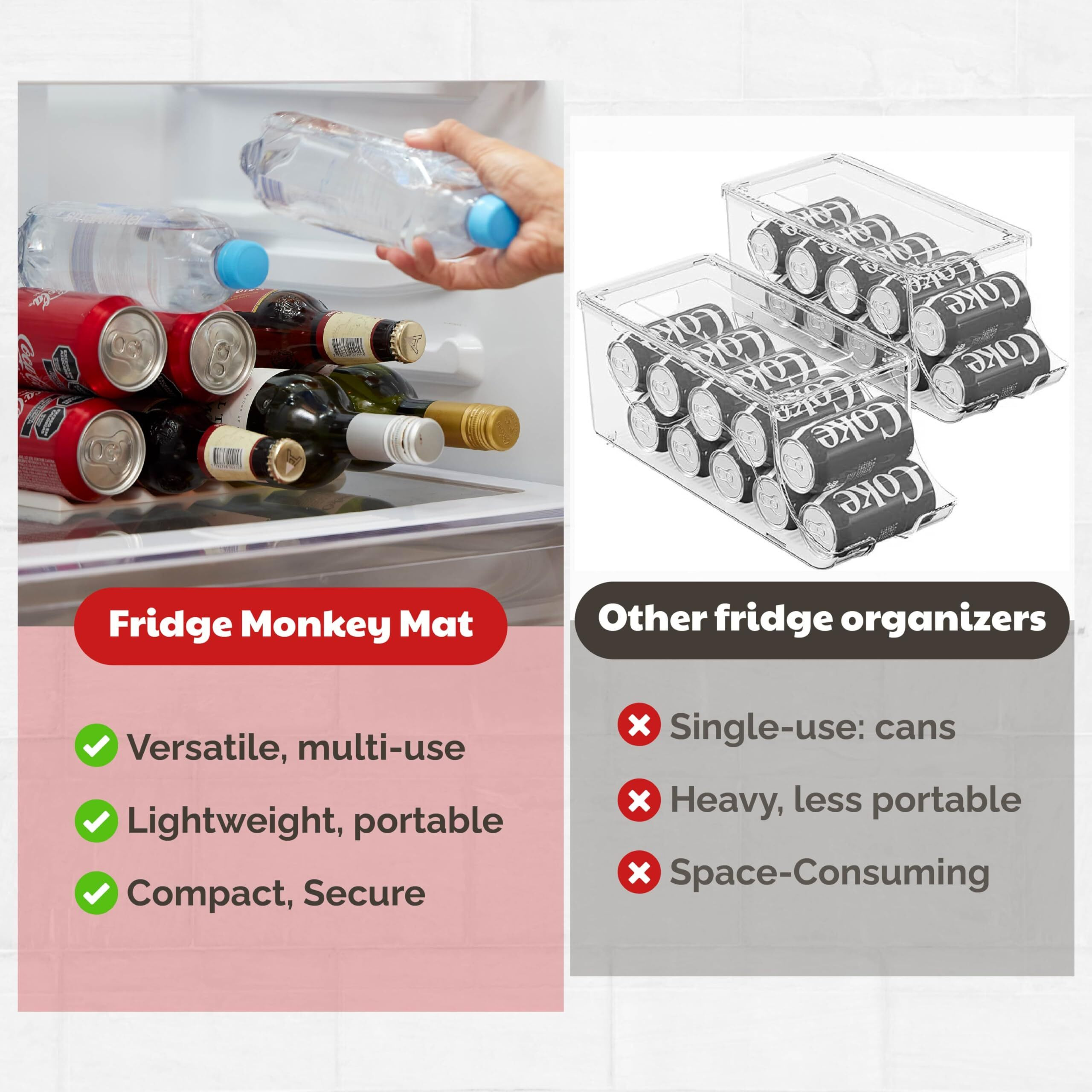 Cooks Innovations 2-Pack Drink Organizer For Fridge, Soda Can Refrigerator Organizers And Storage, Beer-Wine-Water Bottle Holder, Fridge Monkey - Durable Non-Slip&Roll