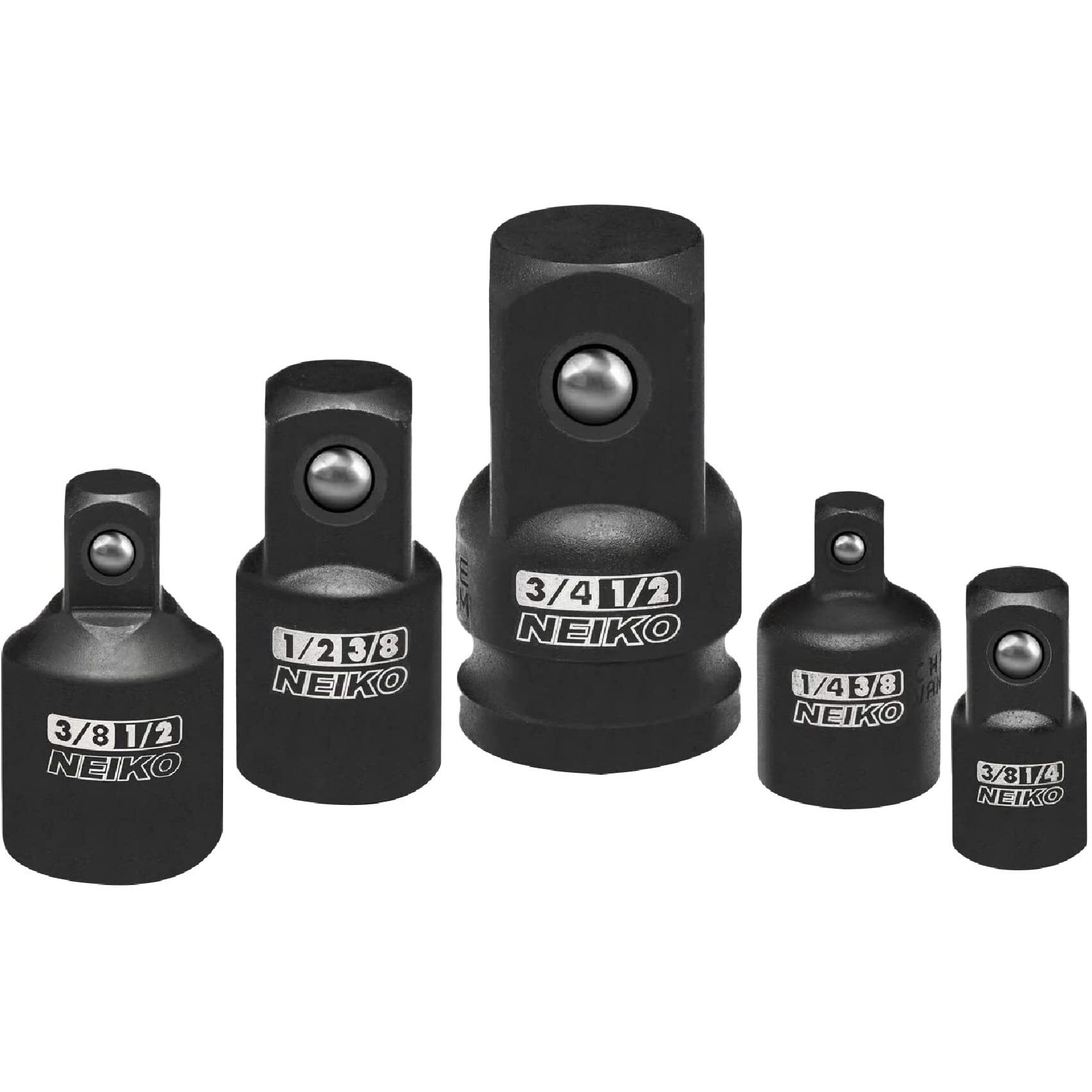 Neiko 30249A 5 Piece Impact Socket Adapter Set, Standard Sae, 1/4, 3/8, 1/2"" Cr-V Steel Impact Driver & Wrench Conversion Kit Socket Reducer, Locking Socket Adapter Set