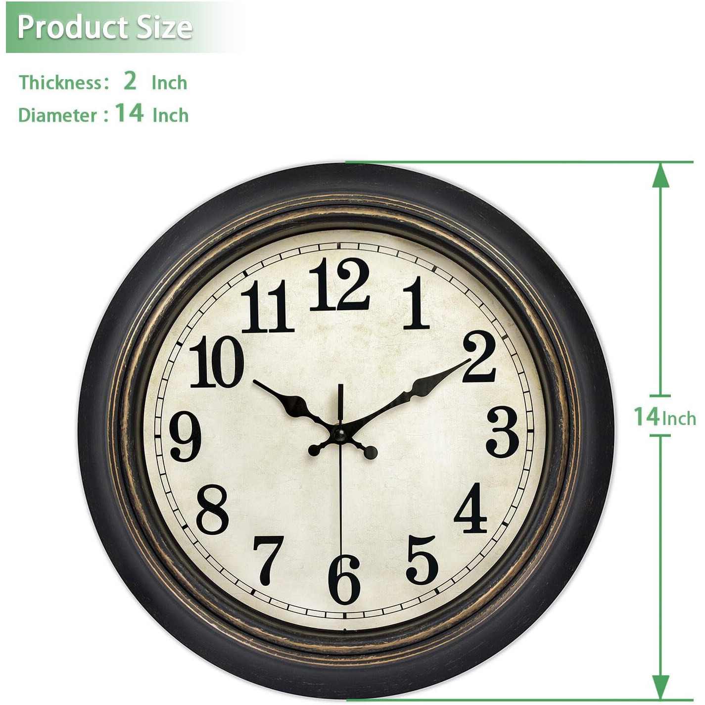 45Minst 14 Inches Retro Wall Clock, Silent Non Ticking Battery Operated Movement, Home/Wall Decor, Easy To Read, Decorate Bedroom/Living Room/Office With Arabic/Roman(Arabic)