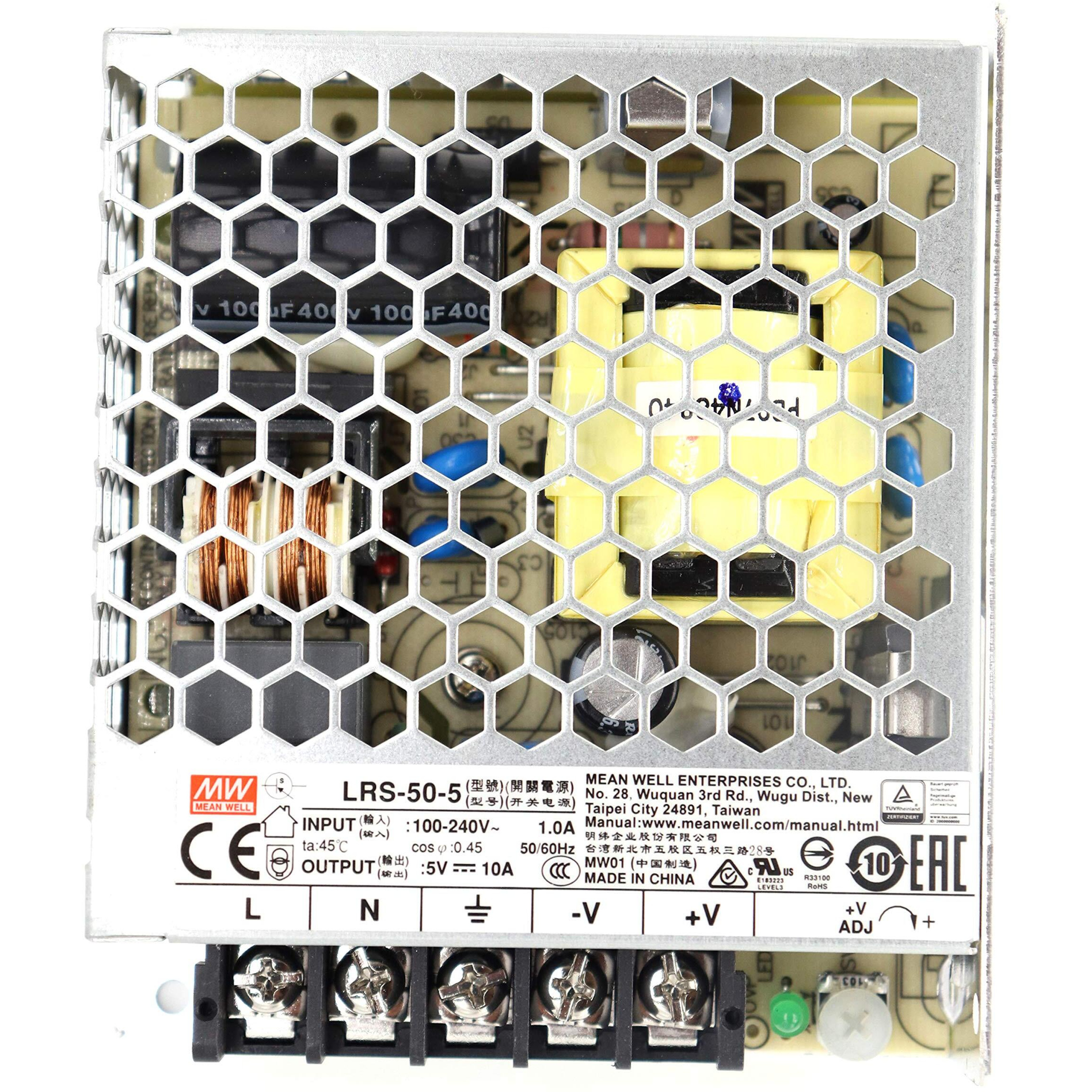 Mean Well Lrs-50-5 Switching Power Supply, Single Output, 5V, 10A, 50W, 3.9"" L X 3.23"" W X 1.18"" H