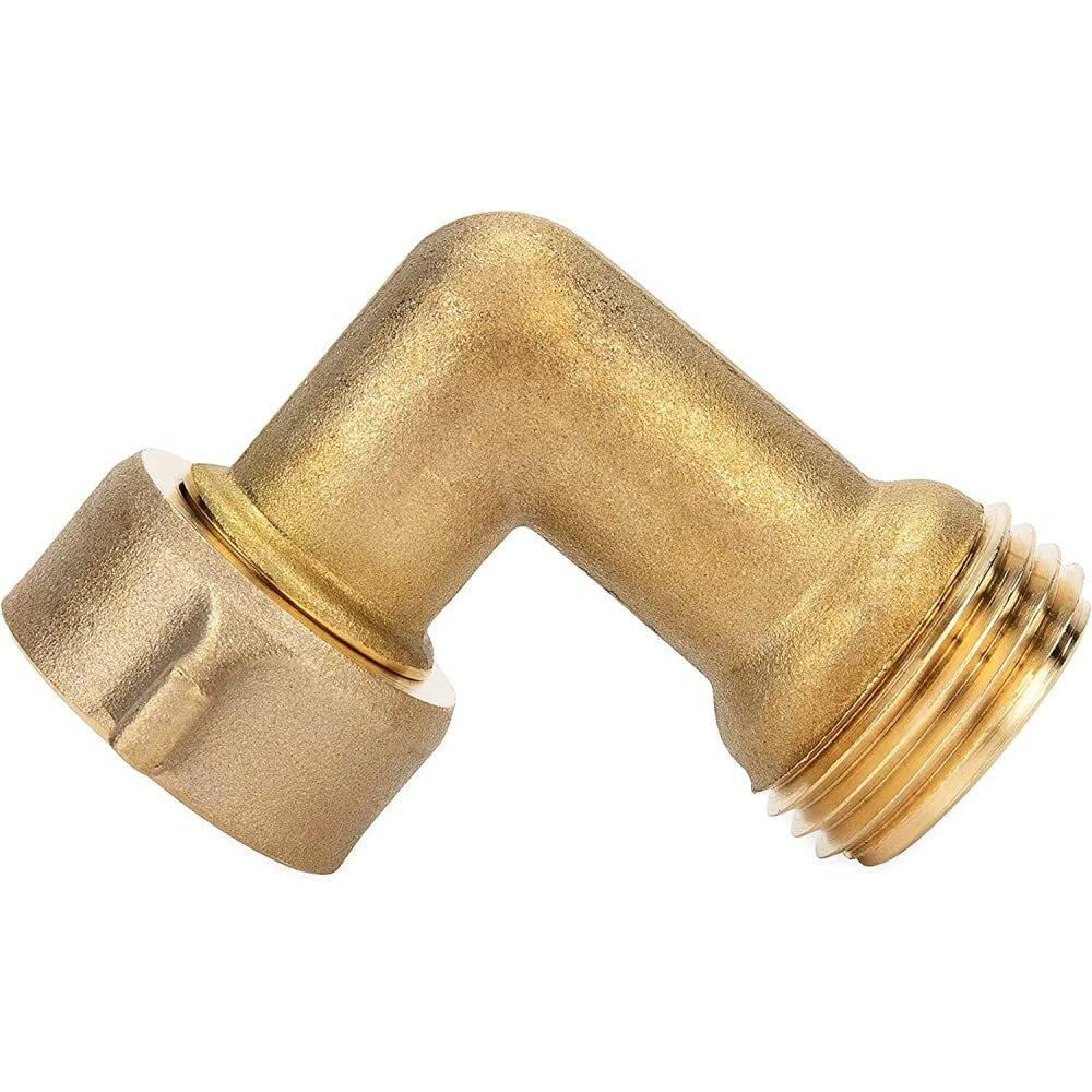 Camco 90-Degree Hose Elbow For Rvs - Solid Brass Construction- Certified Lead-Free - Features Convenient Easy Grip Connector - For Rv Water Hoses, Residential Outdoor Faucets, & More - 1-Pack (22505)