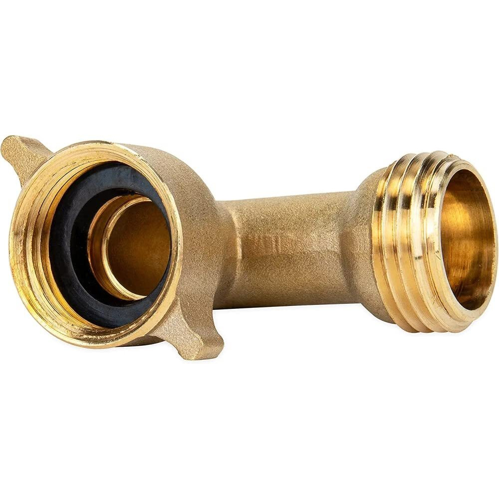Camco 90-Degree Hose Elbow For Rvs - Solid Brass Construction- Certified Lead-Free - Features Convenient Easy Grip Connector - For Rv Water Hoses, Residential Outdoor Faucets, & More - 1-Pack (22505)
