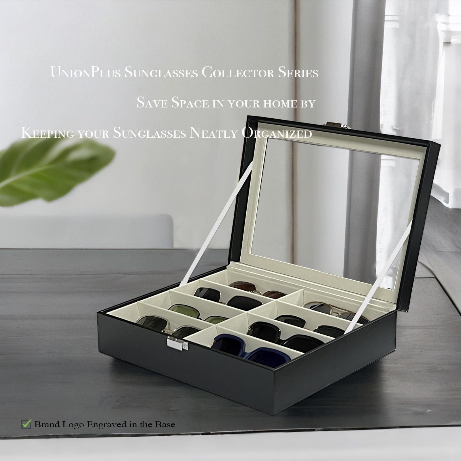 Unionplus 8-Slots Sunglasses Case Organizer, Eyeglass Glasses Display Holder Collector, Multiple Sunglasses Storage Case, Black