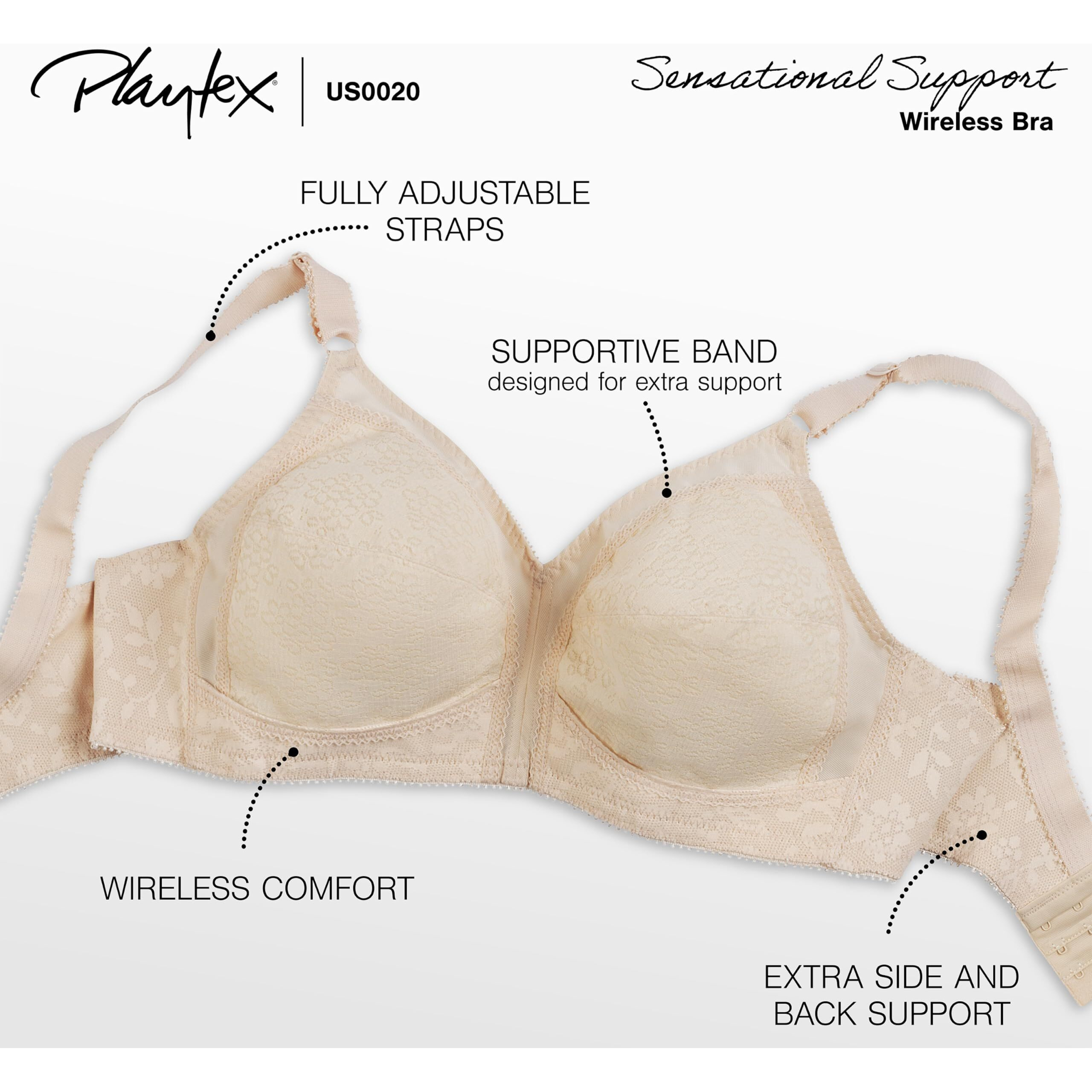 Playtex Womens 18 Hour Sensational Support Wireless Us0020 Bras, White, 34D Us