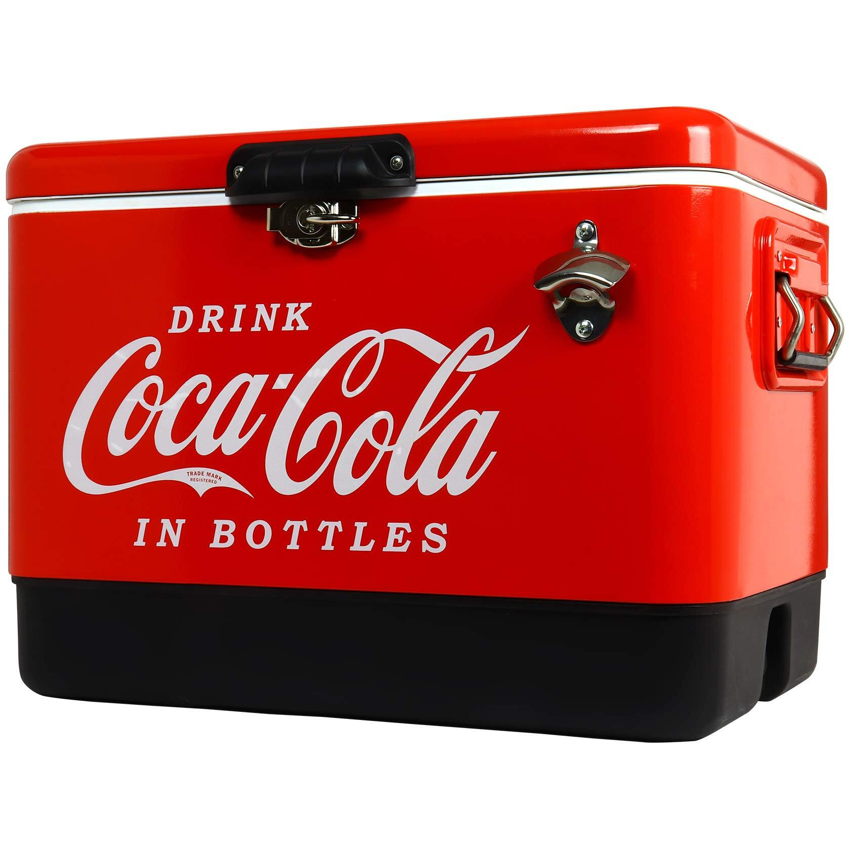 Coca-Cola Ice Chest Beverage Cooler With Bottle Opener, 51L (54 Qt), 85 Can Capacity Portable Cooler, Red And Black, For Camping, Beach, Rv, Bbqs, Tailgating, Fishing