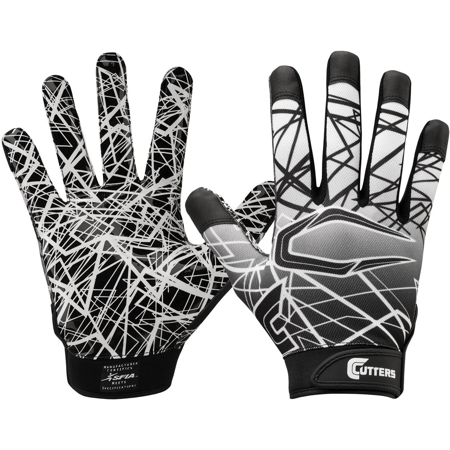Cutters Game Day No Slip Football Gloves, Youth And Adult Sizes, Receiver Glove With High Tack Silicone Grip, Superior Support And Protection For All Ages, Guantes De Football, 1 Pair, Black