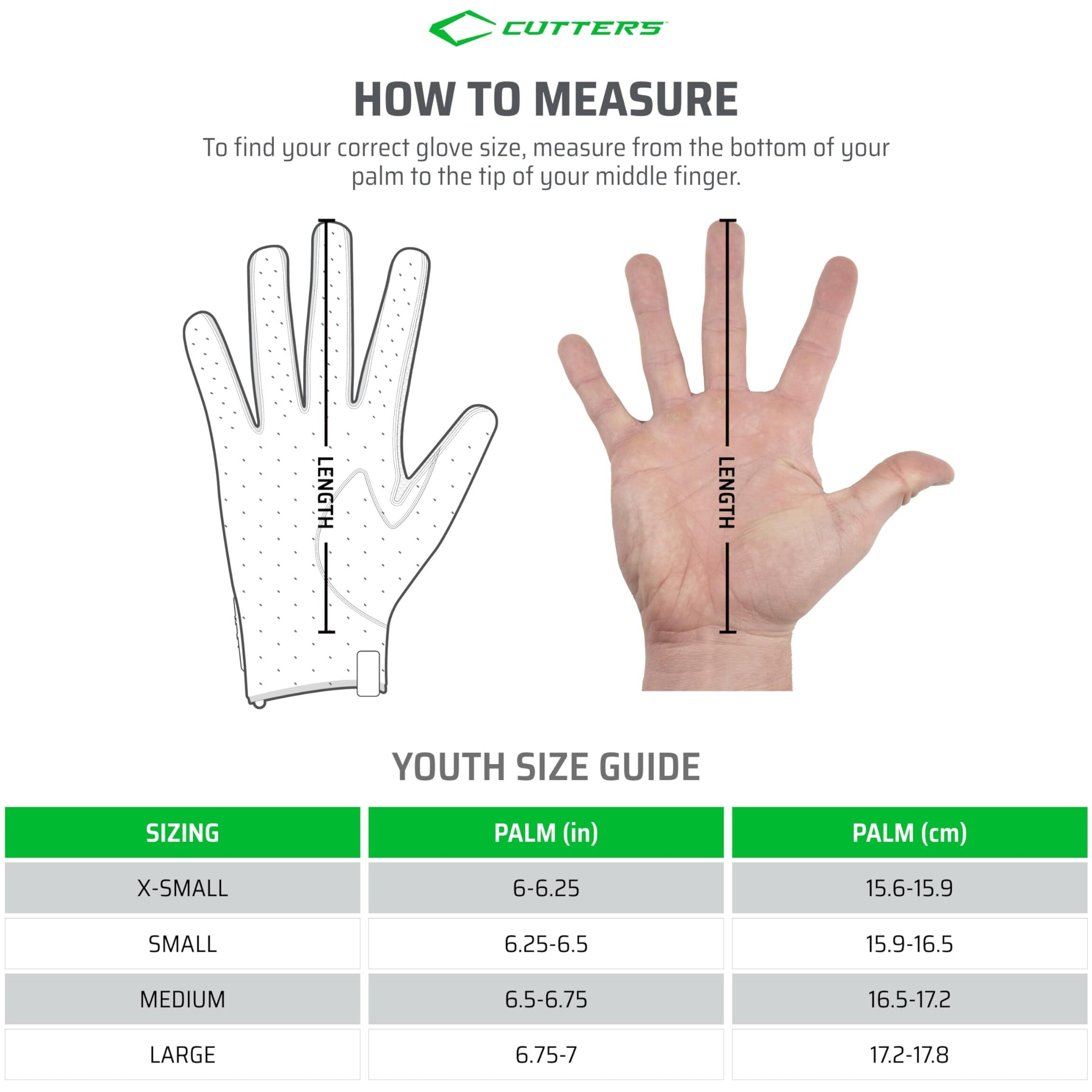Cutters Game Day No Slip Football Gloves, Youth And Adult Sizes, Receiver Glove With High Tack Silicone Grip, Superior Support And Protection For All Ages, Guantes De Football, 1 Pair, Black